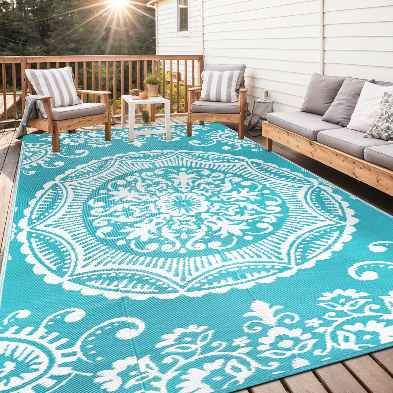 Tapis Rond Réversible 2,4m Capslpad - Imperméable Pour Intérieur/extérieur, Patio, Camping Et Piscine