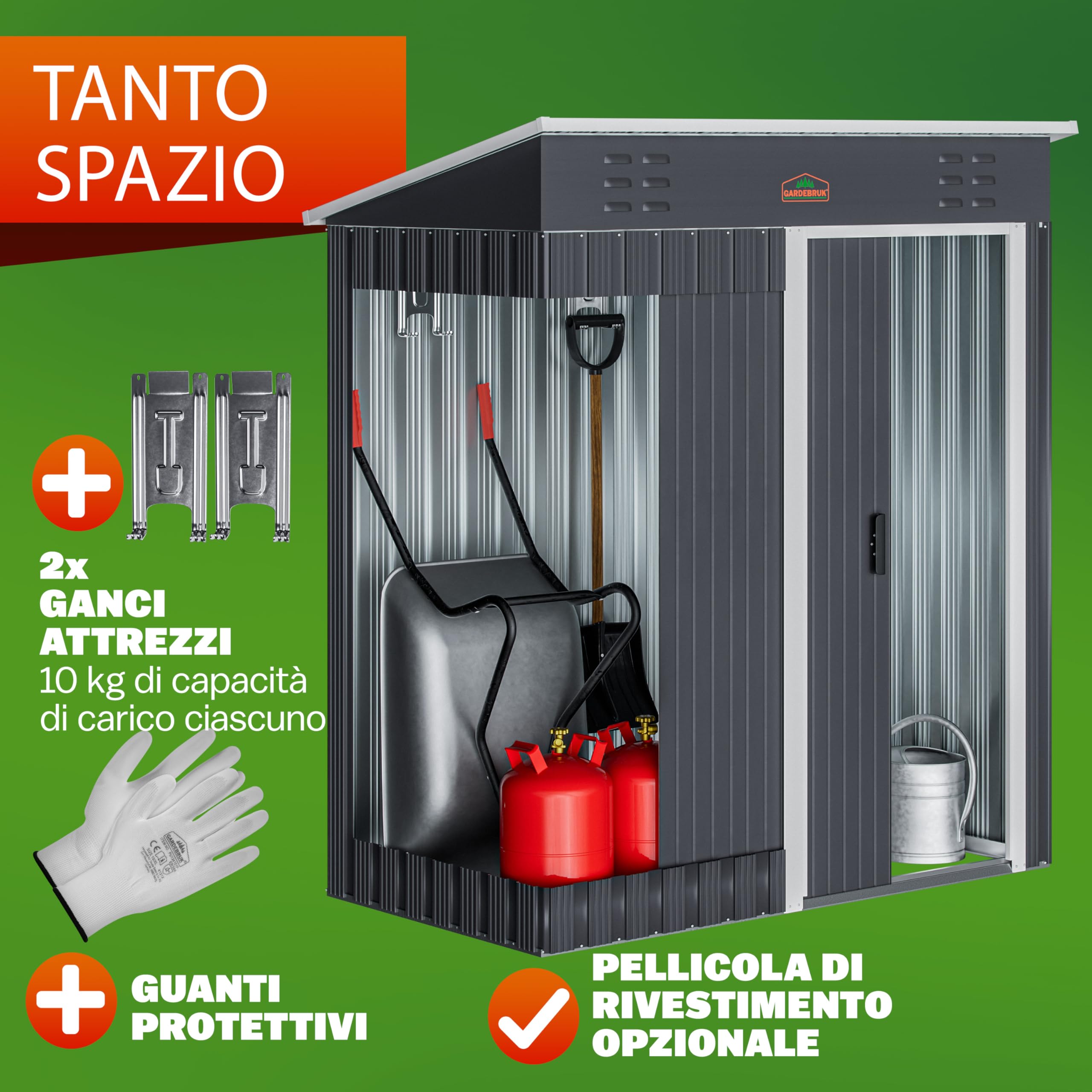 GARDEBRUK Casetta da Giardino Porta Attrezzi 185x165x90cm 1,5m² con Porta Scorrevole Armadio da Esterno in Metallo