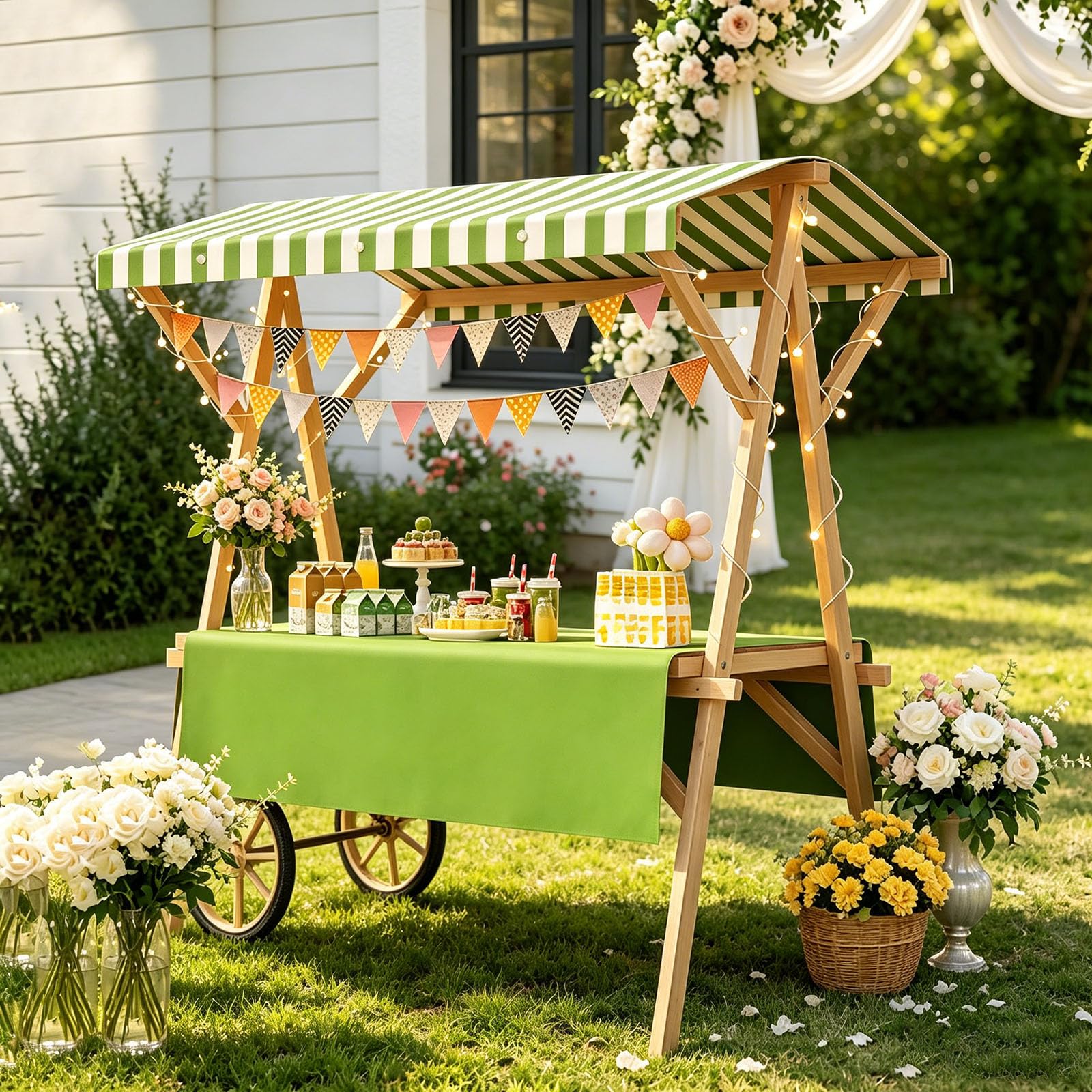 Portable Farmers Market Stand, Mobile Food Cart with Canopy, Foldable Outdoor Market Stall Vendor Carts for Farmers Market, Dessert Cart, Outdoor Events green M