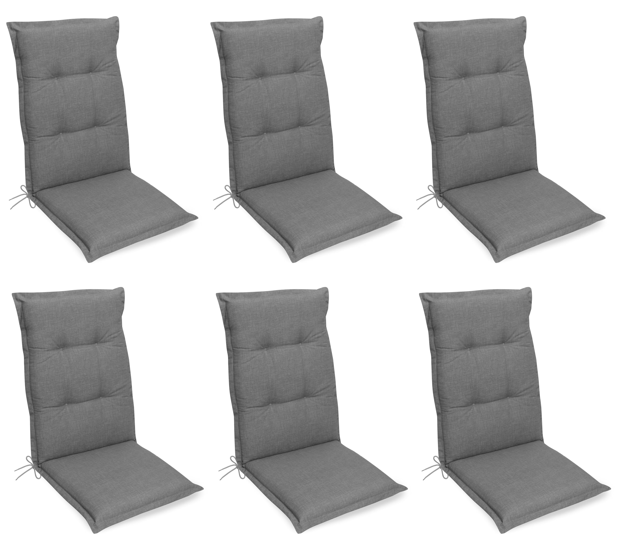 Gardissimo 6er Set Premium Hochlehner Grau, 120 x 50 x 8 cm | Gartenstuhlauflagen, UV-Lichtecht, Schaum-/Vliesfüllung, Polsterauflagen
