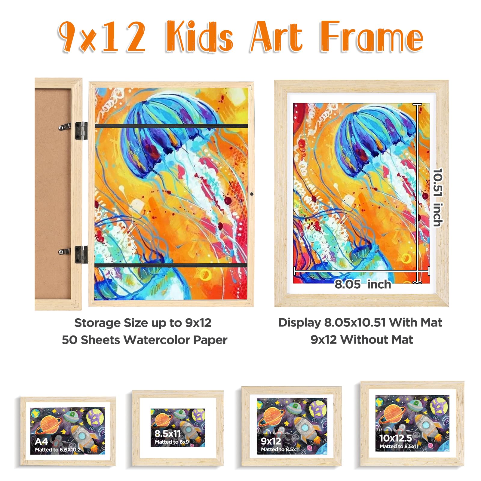 Amazon.com: KINLINK 9x12 Kids Art Frame Set of 2, Solid Wood Kids