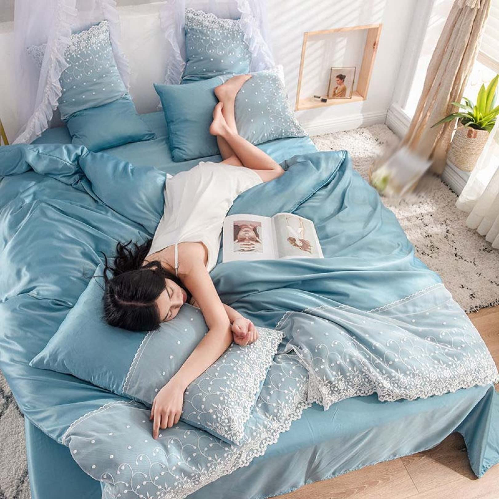 ツルツル シルクみたい艶と肌触り感 布団カバー 刺繍 シングル 3/4点セット 寝具カバーセット ダブル レーヨン素材 夏 寝具カバー 涼しい 色 通気 肌に優しい 防ダニ 掛け布団カバー 枕カバー 1.5mA ベッドカバー 枕カバー 冷感 夏布団用
