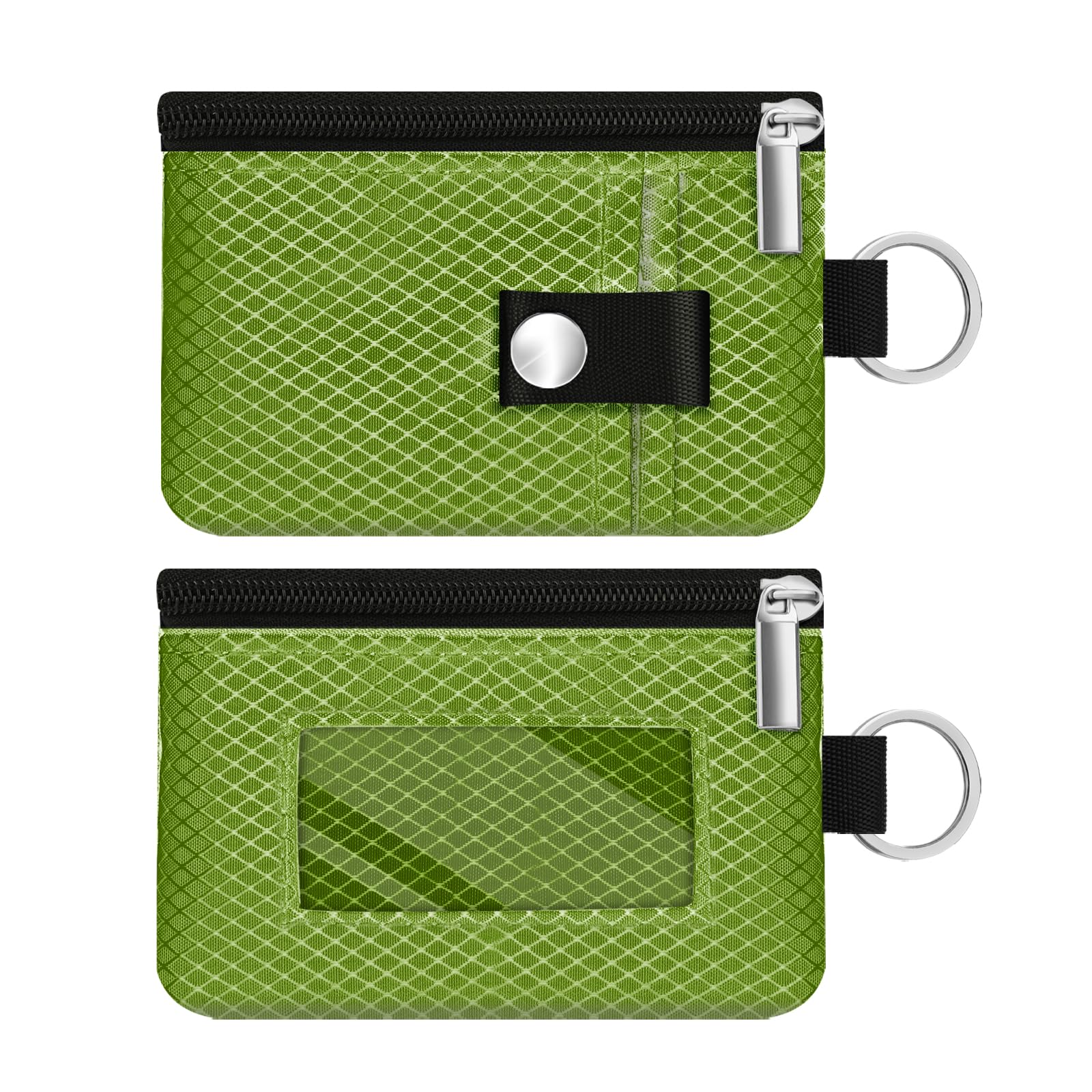 Minimalist RFID Blocking Small Wallet with ID Window,WaterResistant Zip Id Case Wallet with Lanyard Keychain for Cards,Cash,Travel,Women,Men (Olive Green)