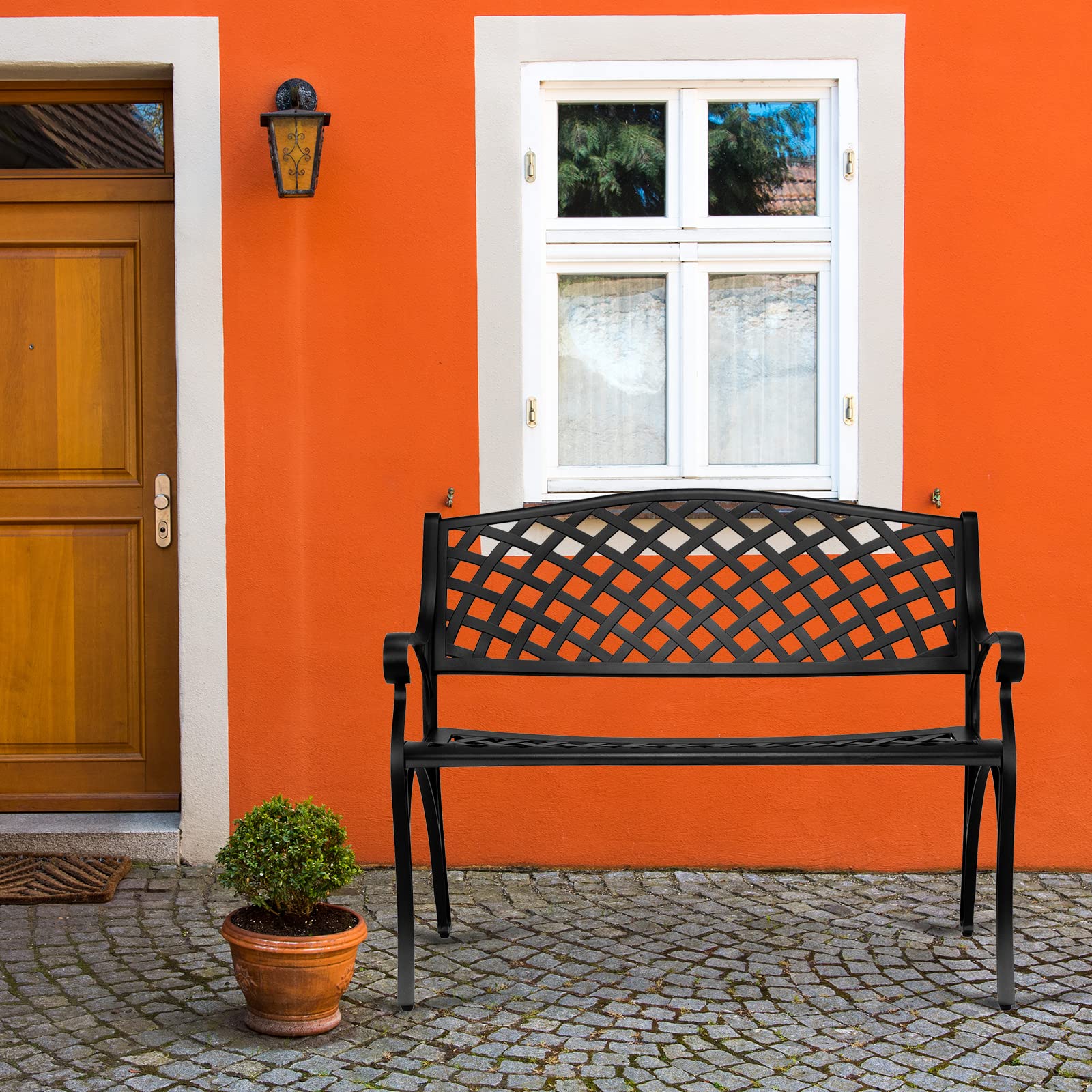 VINGLI Gartenbank Metall Aluminium,Wetterfeste Gartenbank für 2 Sitzer,Sitzbank Outdoor,Bänke für Terrase, Balkon, Garten, Hof,102 * 58 * 84cm