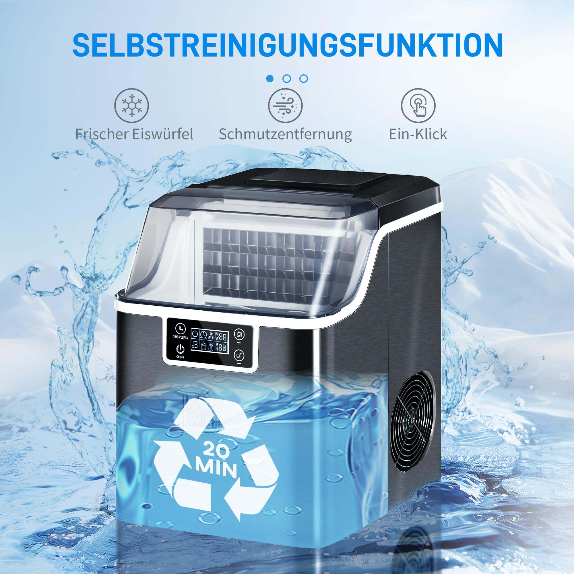 HOMCOM Máquina para hacer hielo 20 kg/24h 2.3 L Máquina para hacer cubitos de hielo con 3,2 L Depósito de agua Display Ice Cube Maker Machine - Máquina expendedora de hielo Autolimpieza Negro 25,2 x