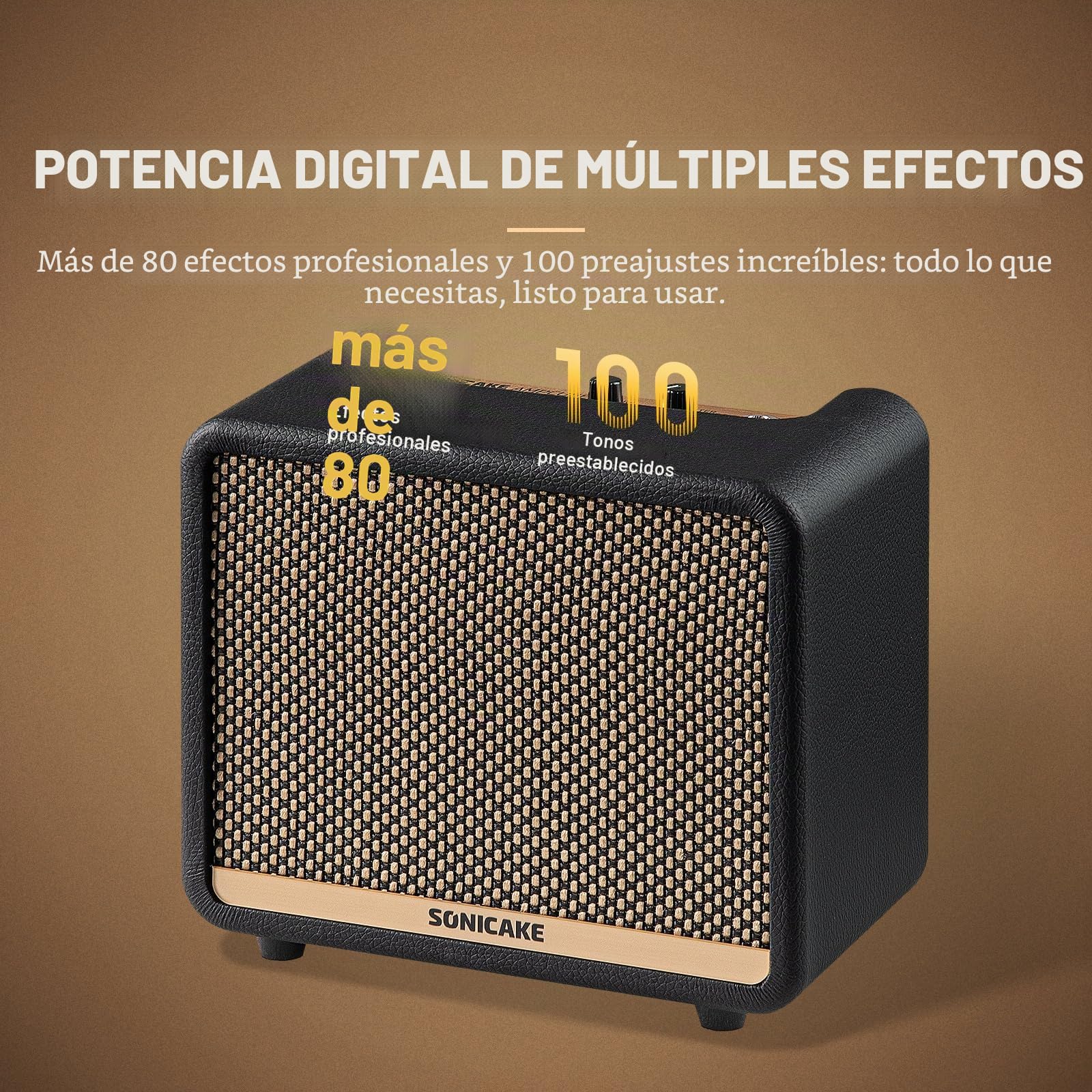 SONICAKE Amplificador para guitarra Multi-Efecto Digital Dual-Mode Amplificador de Práctica 10W BT con 100 Presets 99 Drummer APP OTG AMPCUBE QAM-20