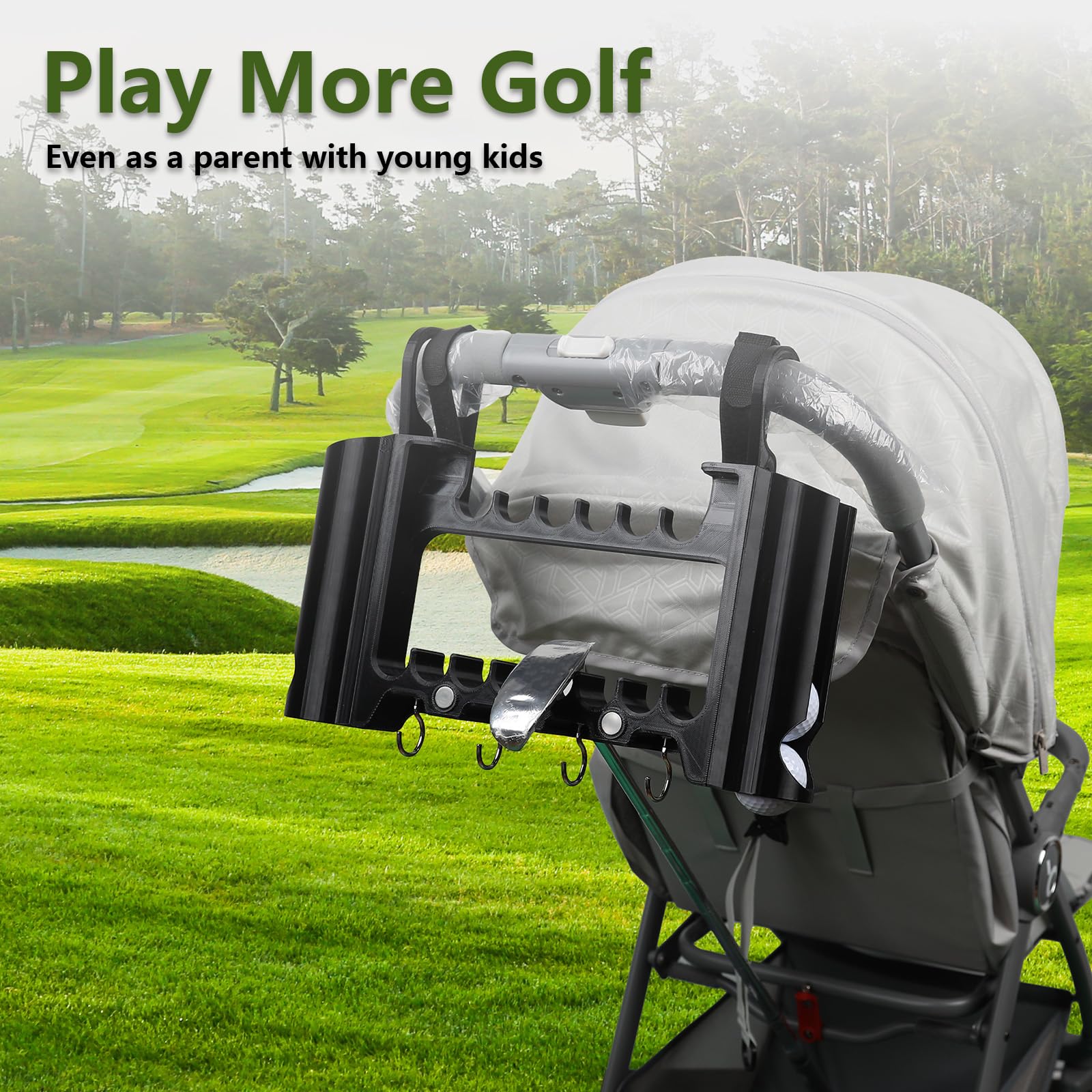 Golf-Kinderwagen-Aufsatz – Golfschlägerhalter für Kinderwagen, inkl. Golfballhalter, Tee-Halter, Gurten, Haken und Magneten – perfektes Golfgeschenk, fördert frühe Golffähigkeiten, einfache Montage