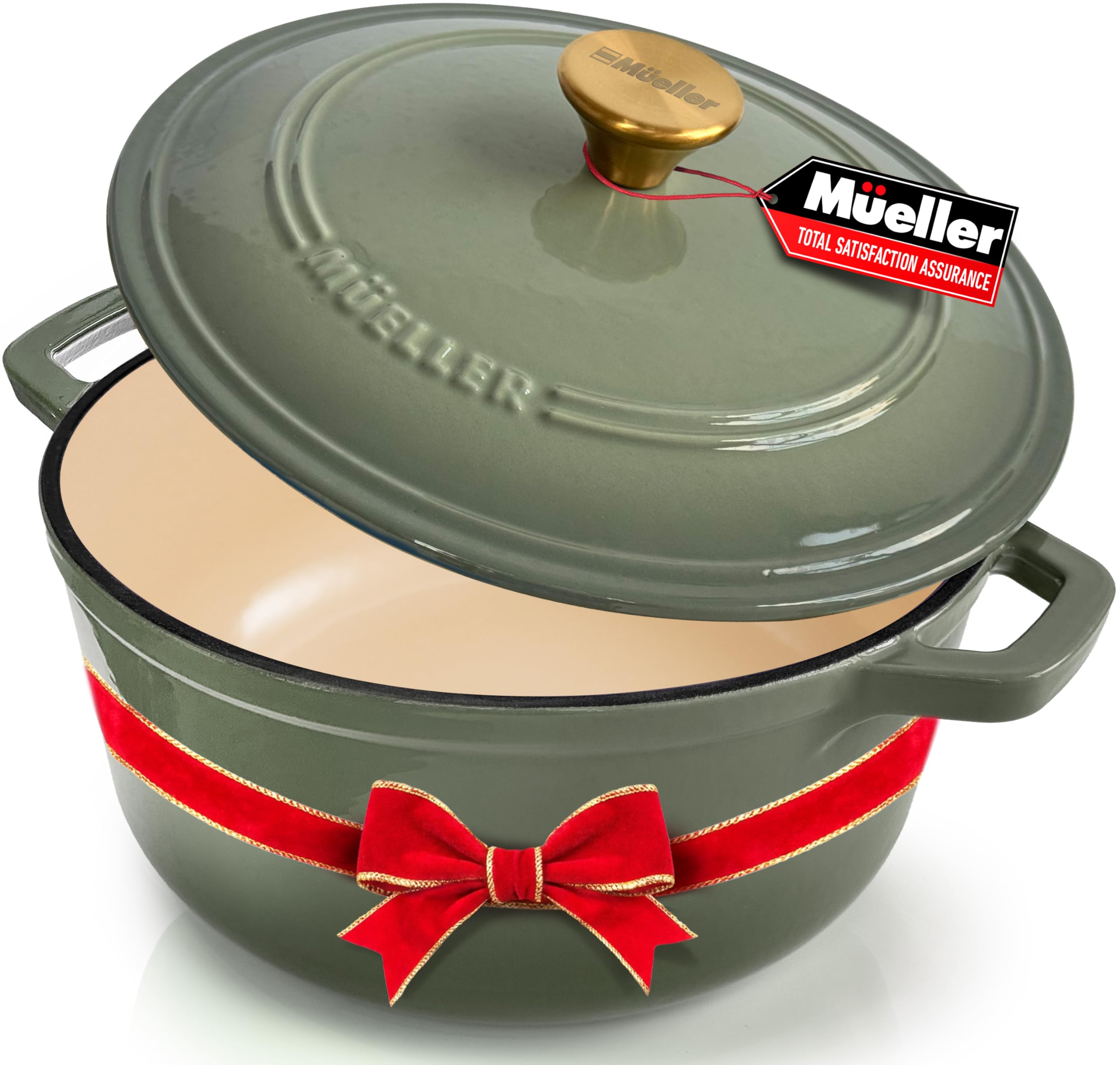 MÃœELLERHOME 6 Quart Enameled Cast Iron Dutch Oven For Sourdough Bread Baking, Heavy-Duty, Oven-Safe up to 500Â° F & Across All Cooktops, Casserole Dishes, Green Kitchen Accessories, Thyme Green