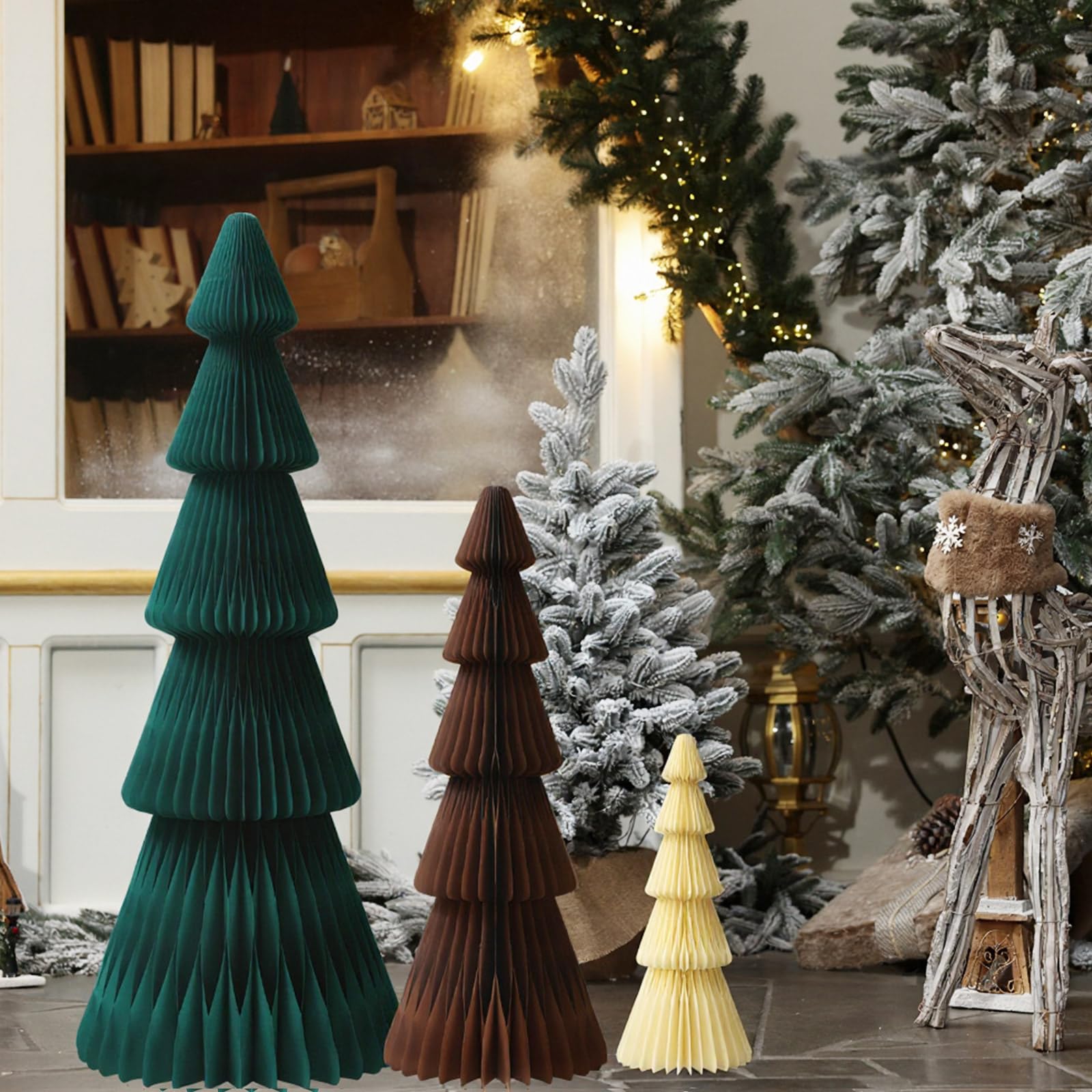 Fullhawl Árbol de Papel de Navidad Grande de 3 pies, 2 pies y 1 pie, árboles de Navidad de Panal, árbol de Navidad 3D, árbol Plegable con imán para decoración de Navidad, Fiesta