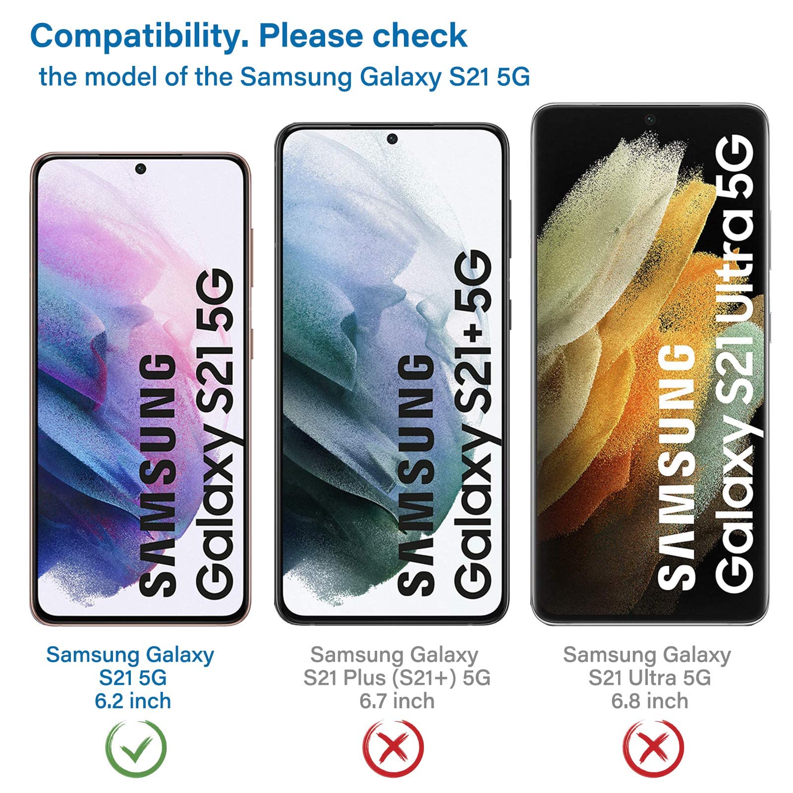 NEW'C 3 sztuki Szkło dla Samsung Galaxy S21 5G (6.2 Cala) Hartowane i Folia Ochronna Ochraniacz Ekranu - Bez pęcherzyków powietrza, odporność na zarysowania