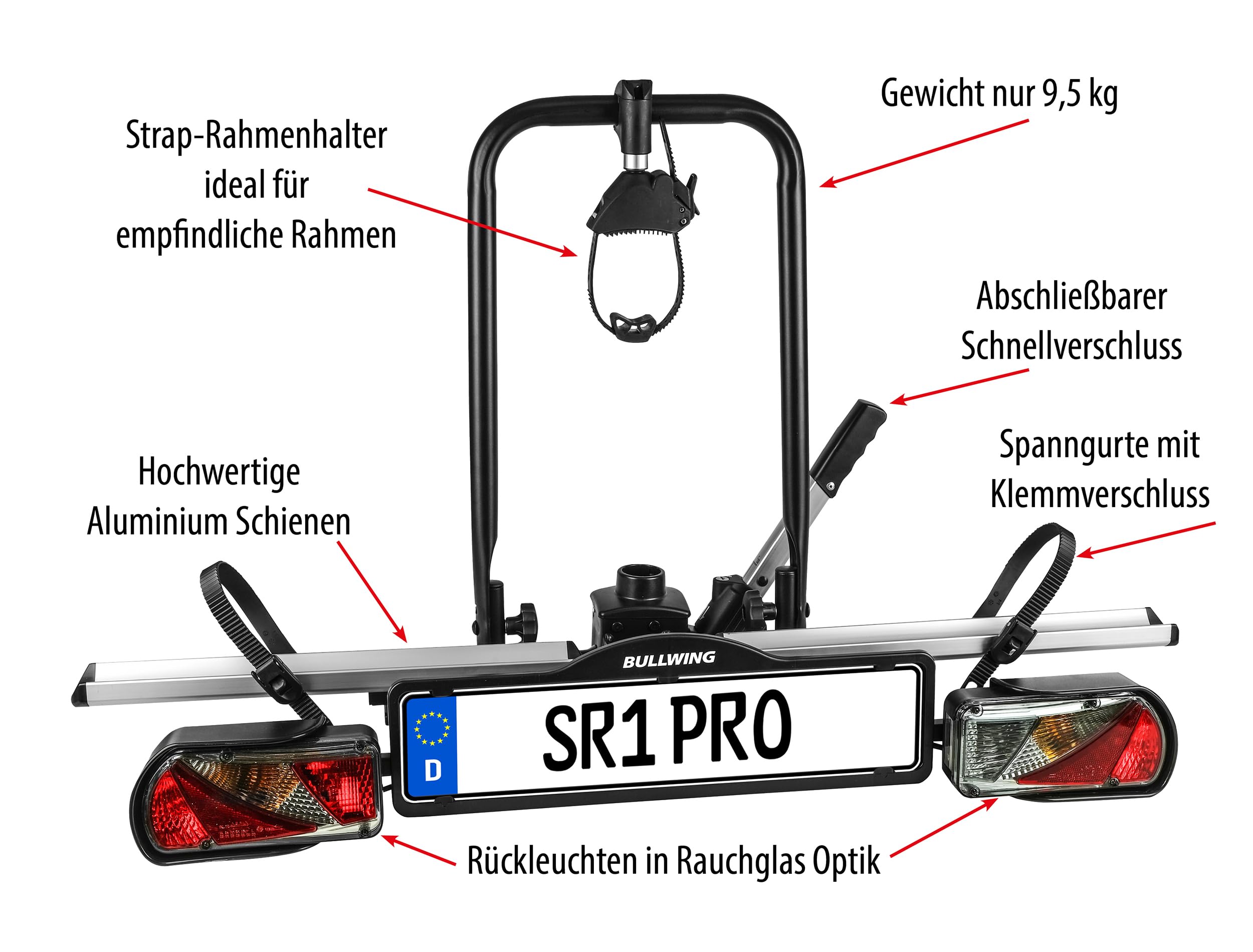 Bullwing SR1 Pro Fahrradträger E-Bike für Anhängerkupplung 1 Fahrrad
