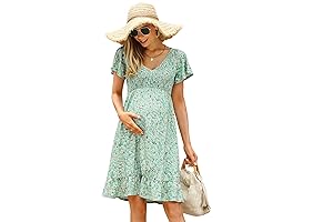 Women's Maternity Short Sleeve Ruffle Midi Sundress for Photoshoots
