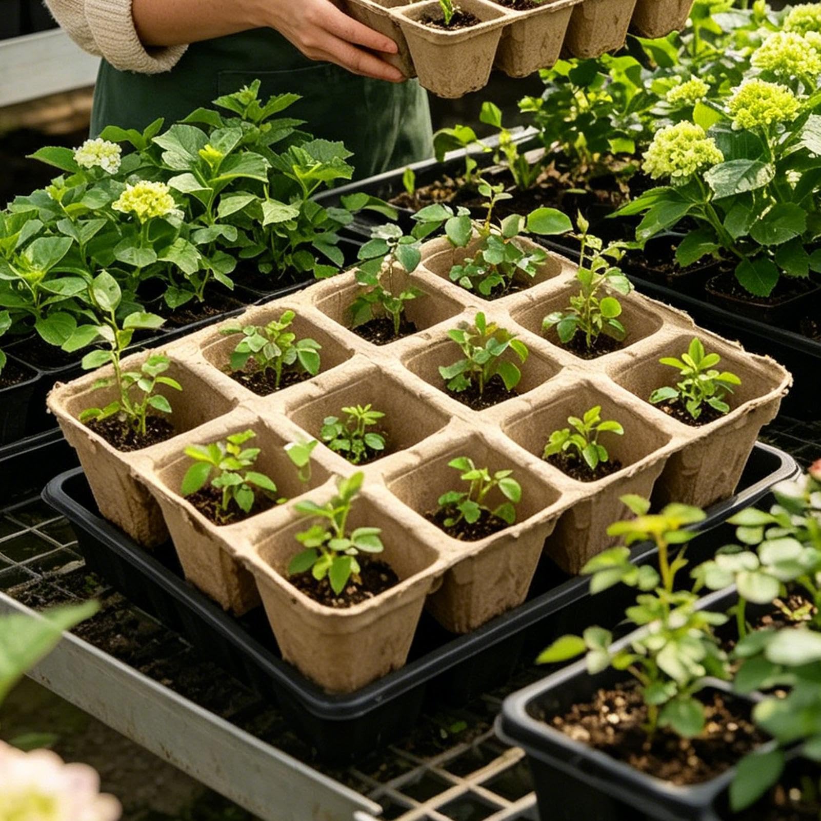 Vasetti Compostabili Vassoio per la Germinazione da 40 Pezzi con le | Vasetti di Torba per la Semina Da usare in Esterno ed Interno Giardino Cortile Balcone Serra e Casa