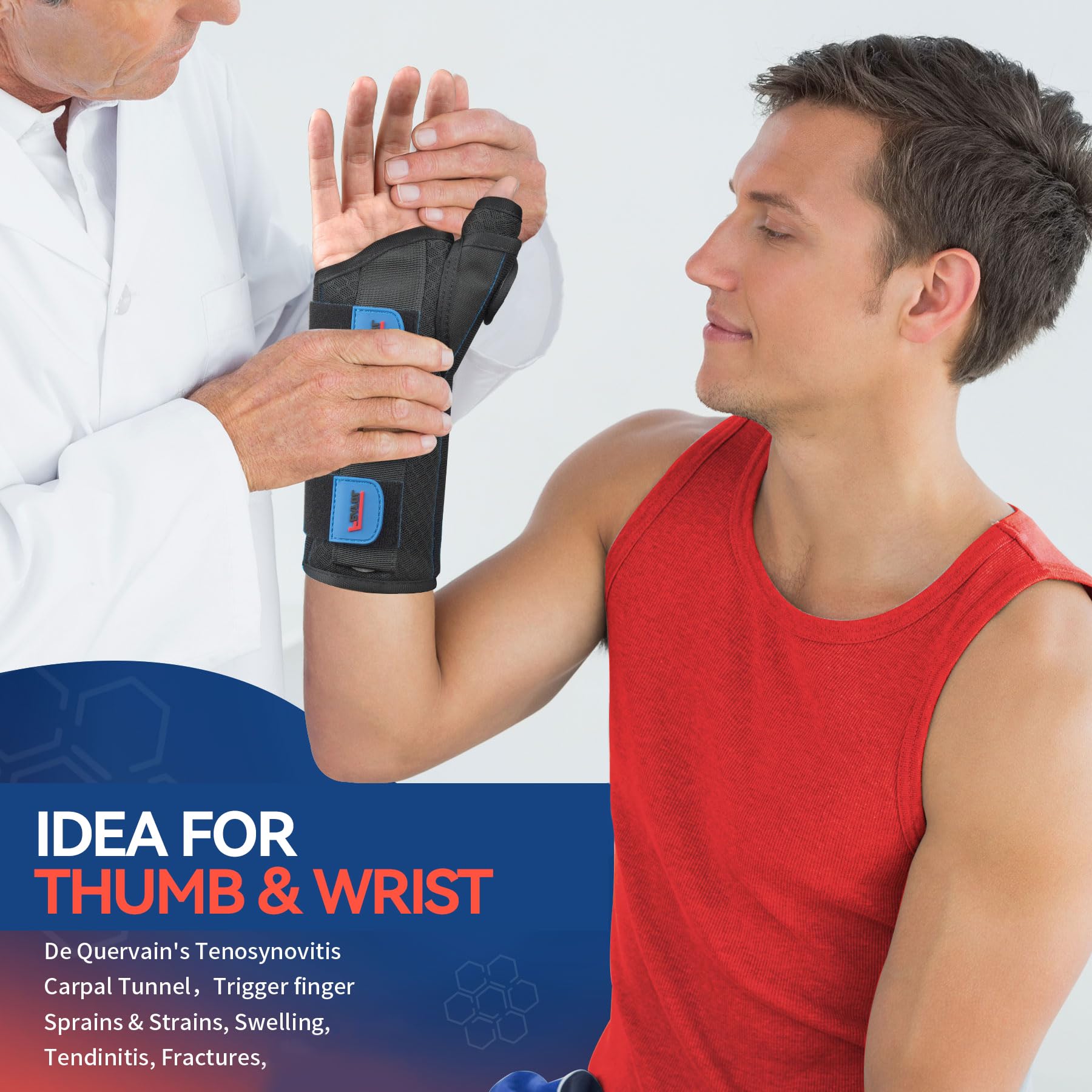 FEATOL Férula para pulgar y muñequera para túnel carpiano, alivio del dolor para tendinitis, artritis, dedo gatillo y de Quervains, muñequera con férula de espica para el pulgar para apoyo nocturno,