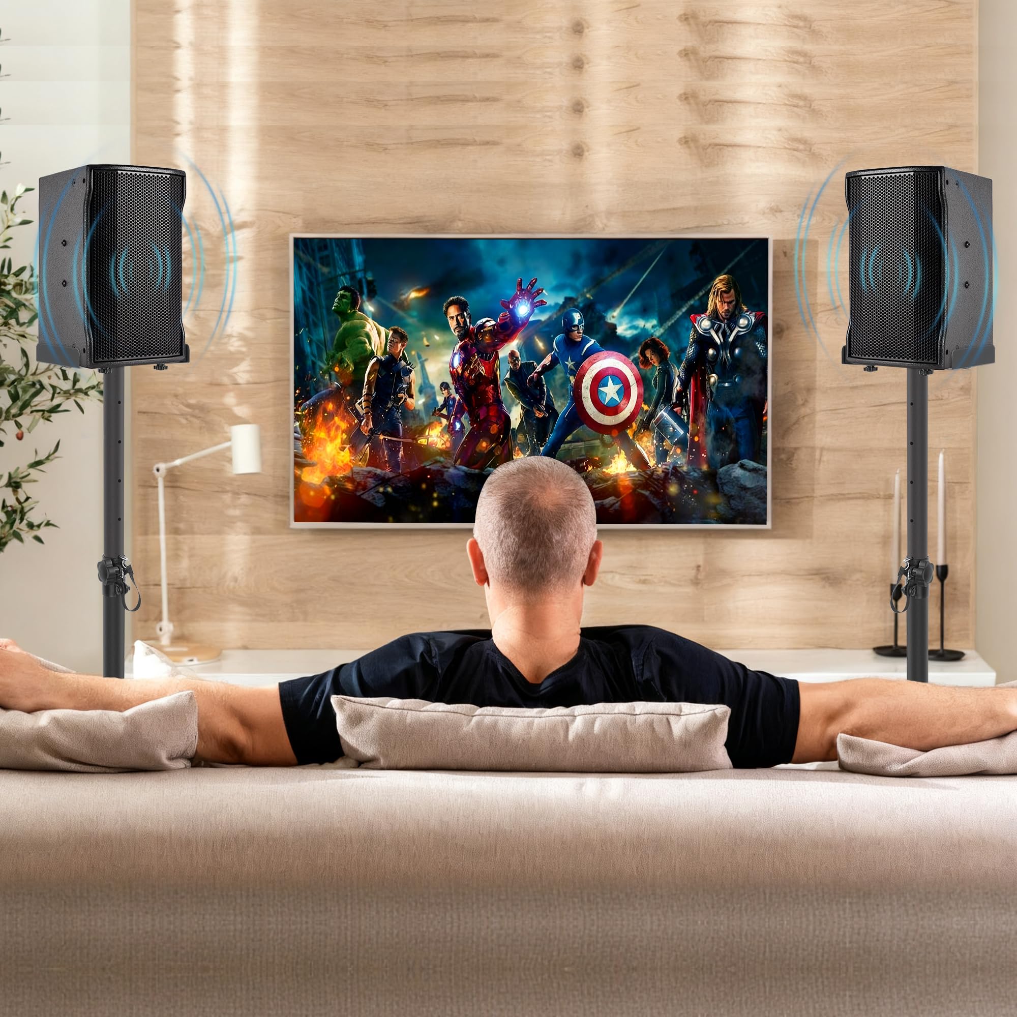 Set di 2 Supporti per Altoparlanti Regolabili in Altezza da 78 a 104CM, Fino a 5KG, Supporto per Altoparlanti con Base Triangolare, Supporti Universali per Altoparlanti per Home Cinema (3 Sezioni)