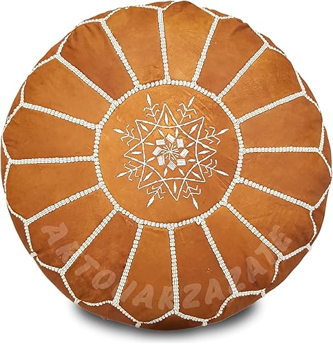 ARTOUARZAZATE Funda de puf de cuero marroquí de alta calidad, taburete otomano Hassock 100% cuero natural real, regalos para el hogar, regalos de
