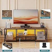 Vista 6 de 63" W TV Stand with Mount for 55,65,75" TV,Entertainment Center with Power Outlet&Led Lights,Height Adjustable TV Console Table with Open Storage