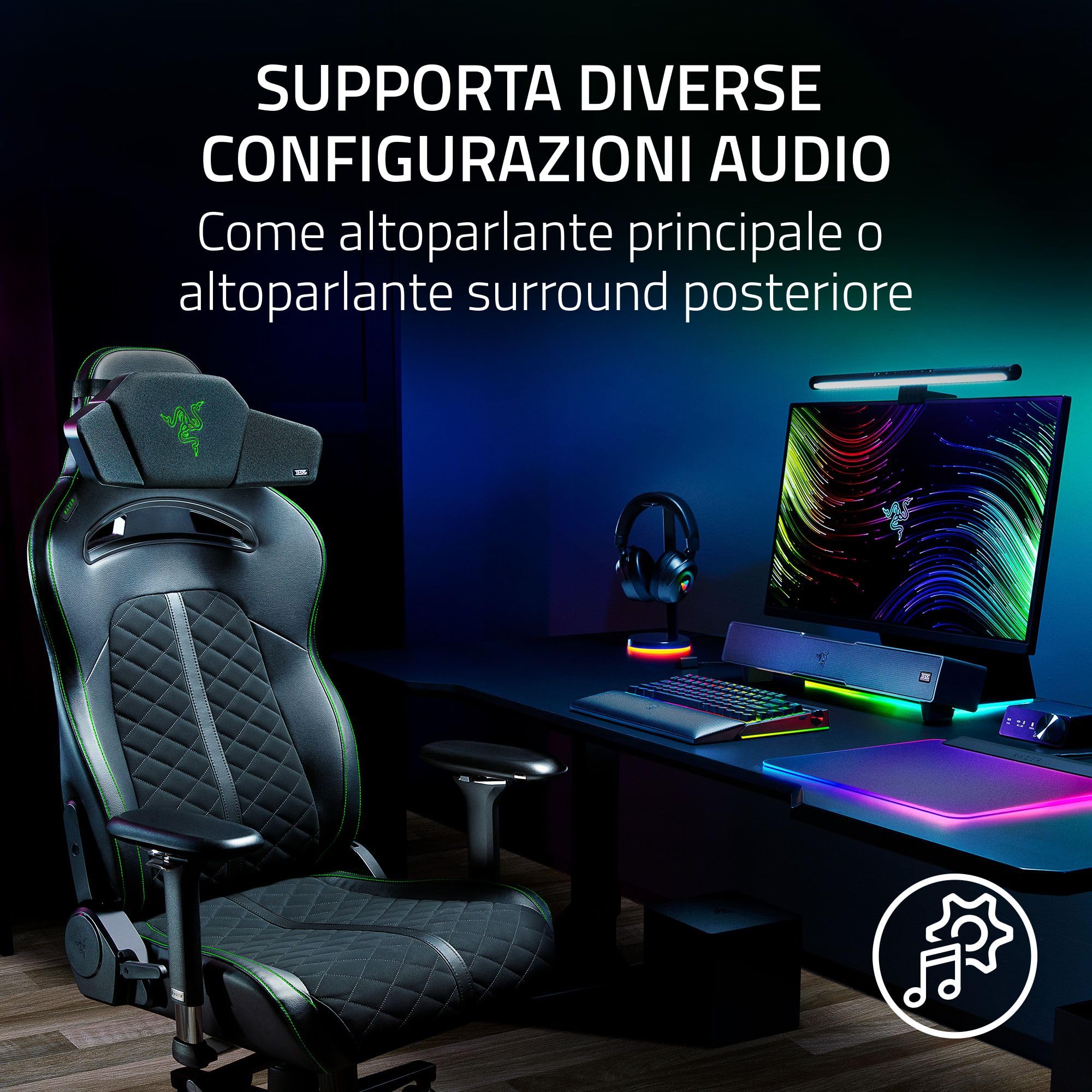 Razer Clio - Cuscino per testa di altoparlante wireless abilitato all'audio spaziale THX (imbottitura in peluche, driver full-range da 43 mm, HyperSpeed e Bluetooth, 14 ore batteria) Nero