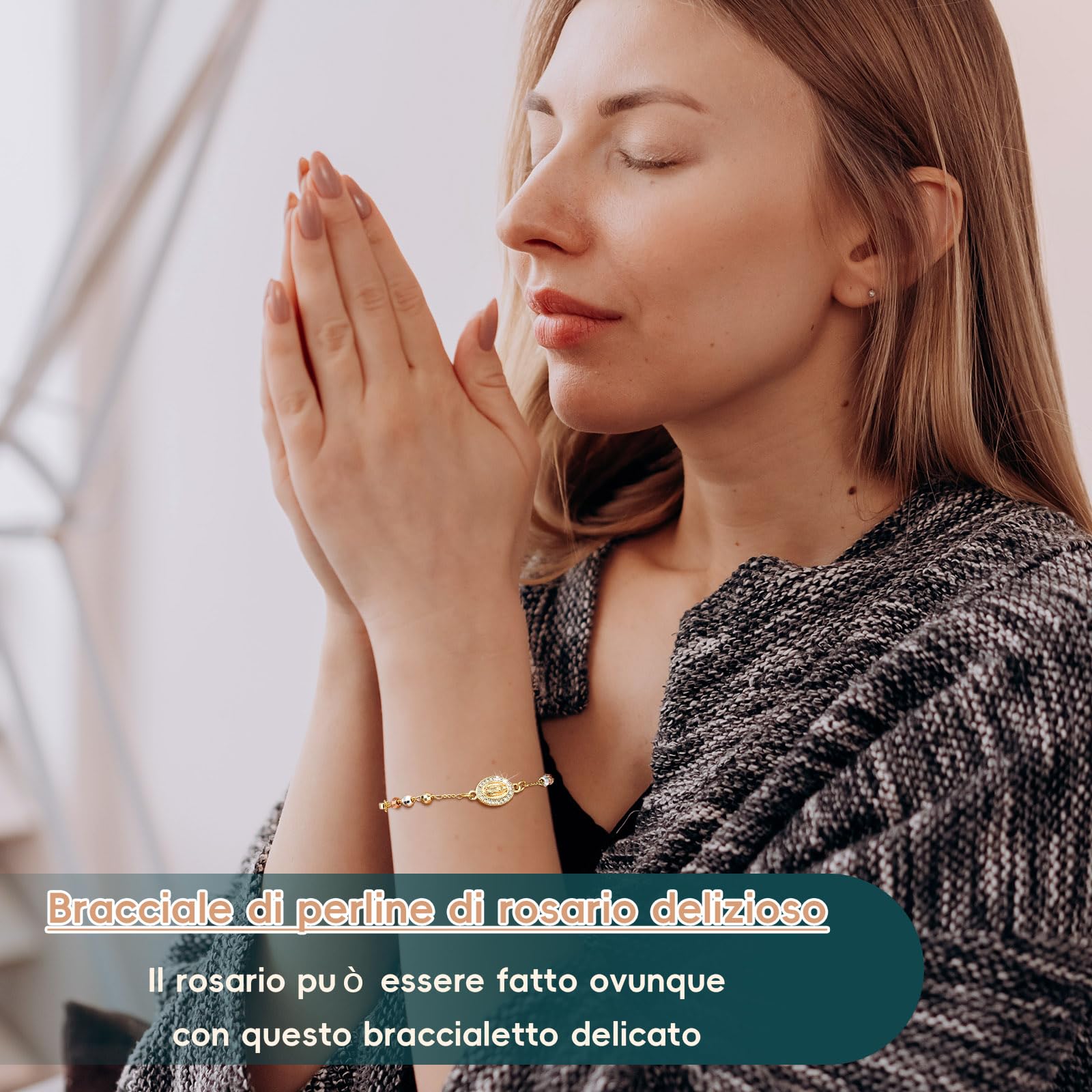 Gamtic Bracciale Rosario Donna Vergine Maria - Delicato Gioiello Vergine di Guadalupe Come Religioso Cattolico Regalo per Amico Cresima Battesimo Prima Comunione Pasqua e la Madrina