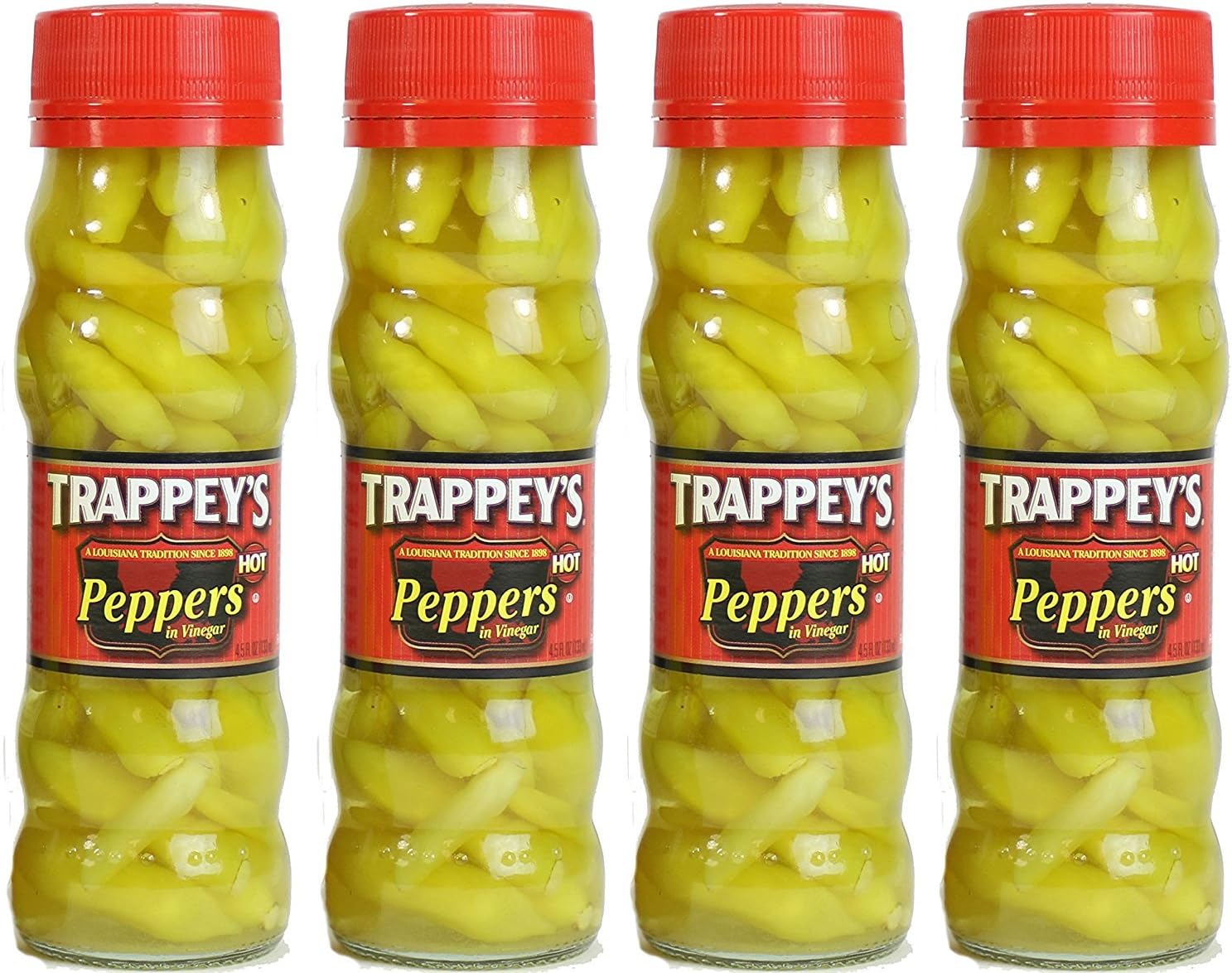 Trappeys Peppers in Vinegar, Hot, 4.5 oz (Pack of 4)