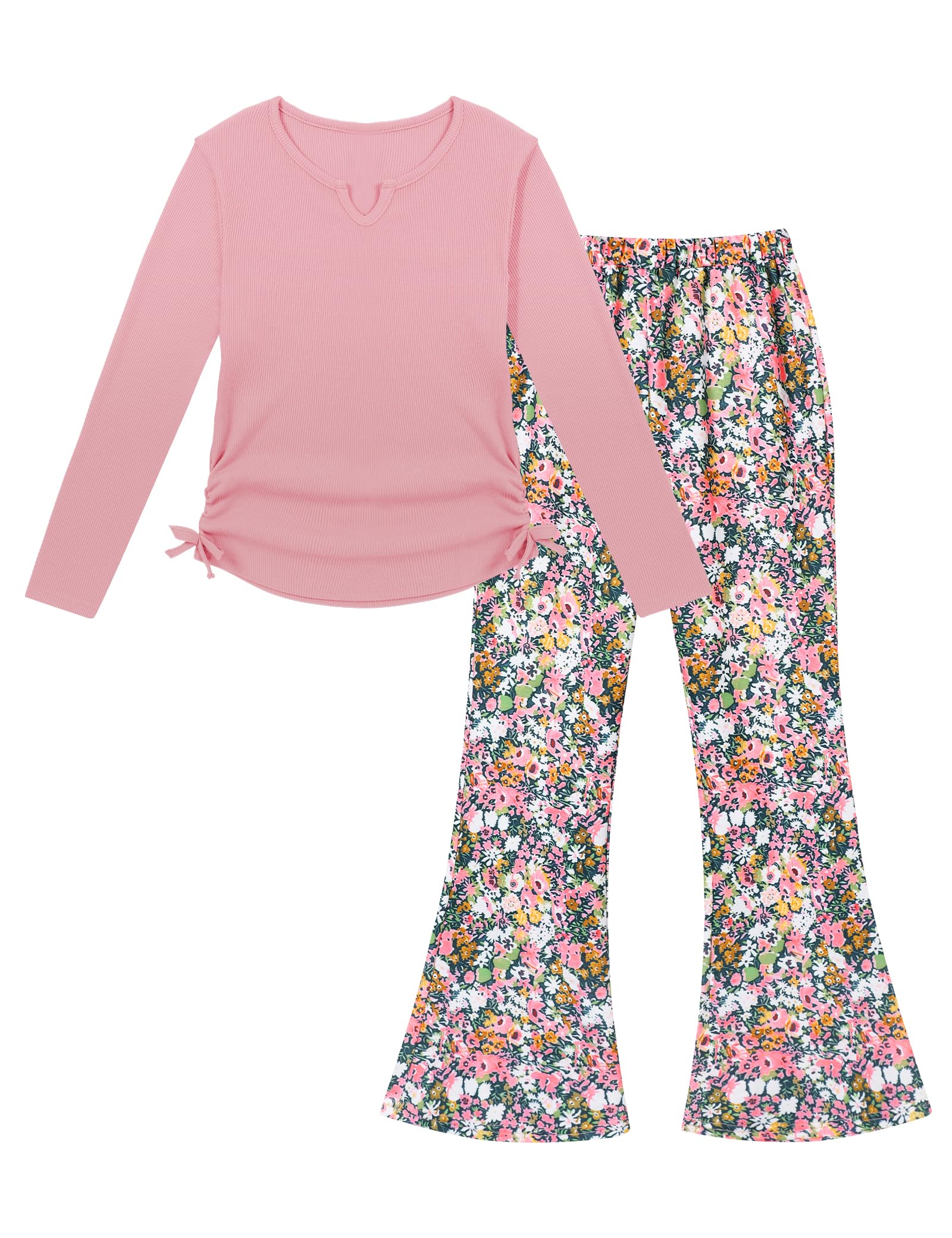 Crazyme Teen Girls Fall/Winter 2PC Set: Long Sleeve T-Shirt & Bell Bottom Pants