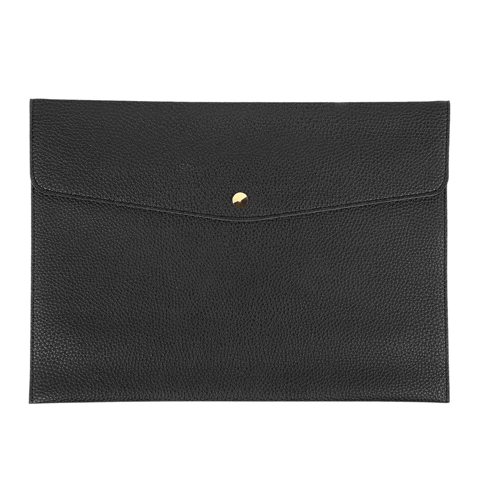 PATIKIL PU Leather A4 File Folder, Document Holder Envelope Waterproof Litchi Texture Filing Organizer Portfolio Folder Case with Magnetic Snap Closure for Home Office, Black