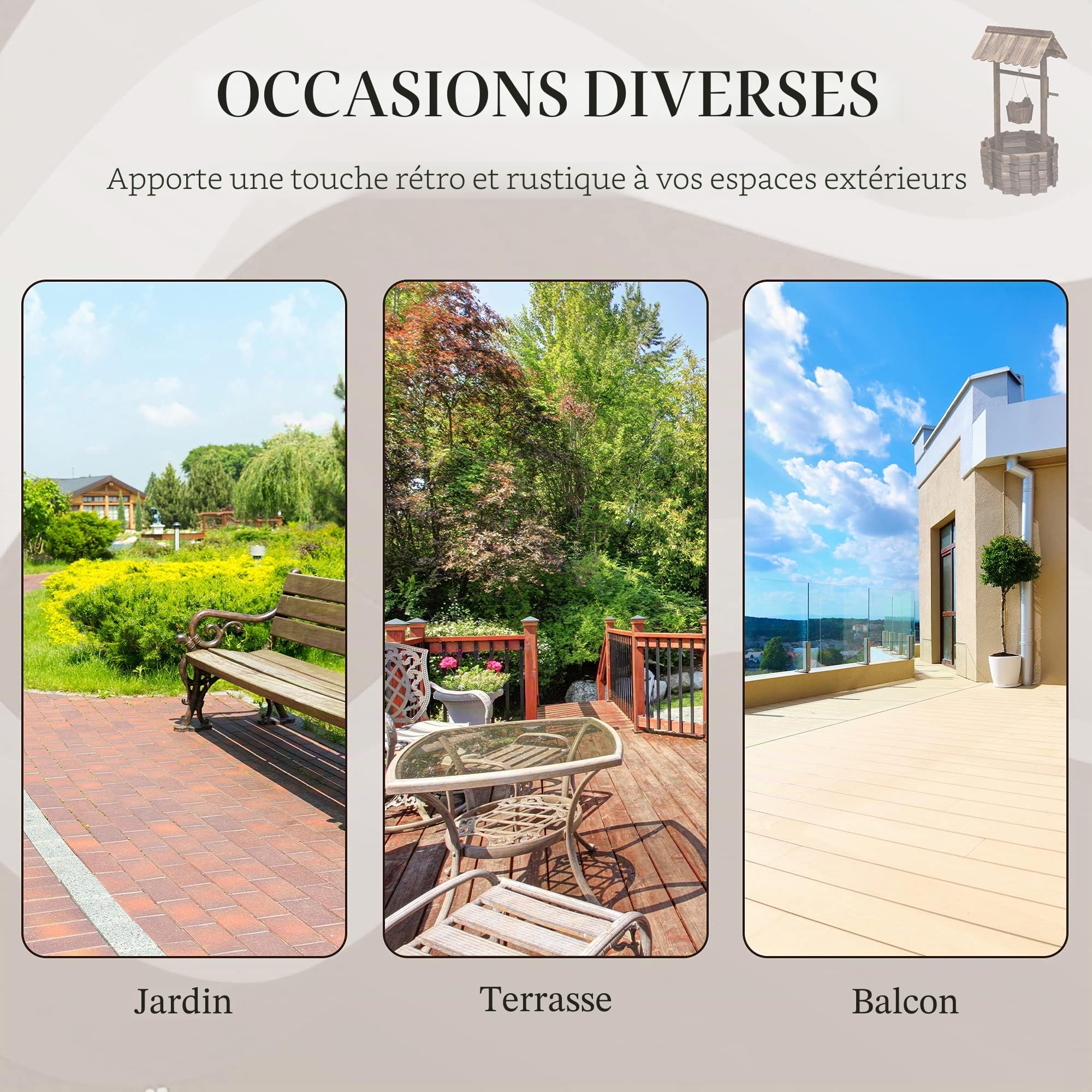 Outsunny décoratif puits en Bois d'extérieur Pot de Fleurs Jardin Décor de Jardin W/Seau
