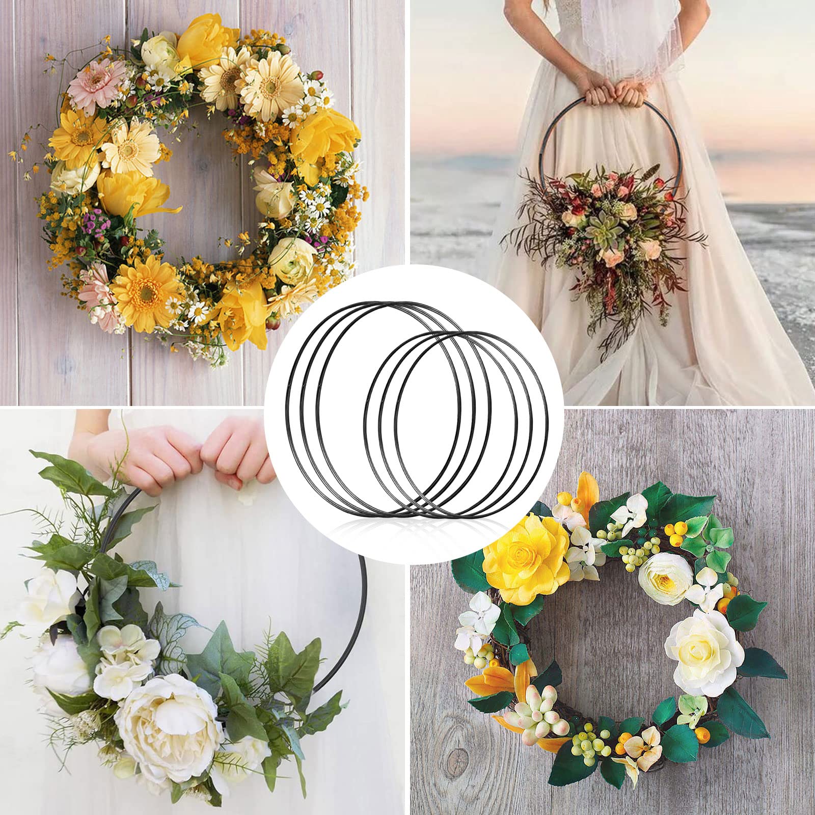 PATIKIL Lot De 10 Anneaux Ronds En Métal Avec Attrape-rêves De 40,6 Cm, Couronne Florale En Macramé Pour La Maison, Les Loisirs Créatifs, Les Mariages, Les Décorations Murales - Blanc
