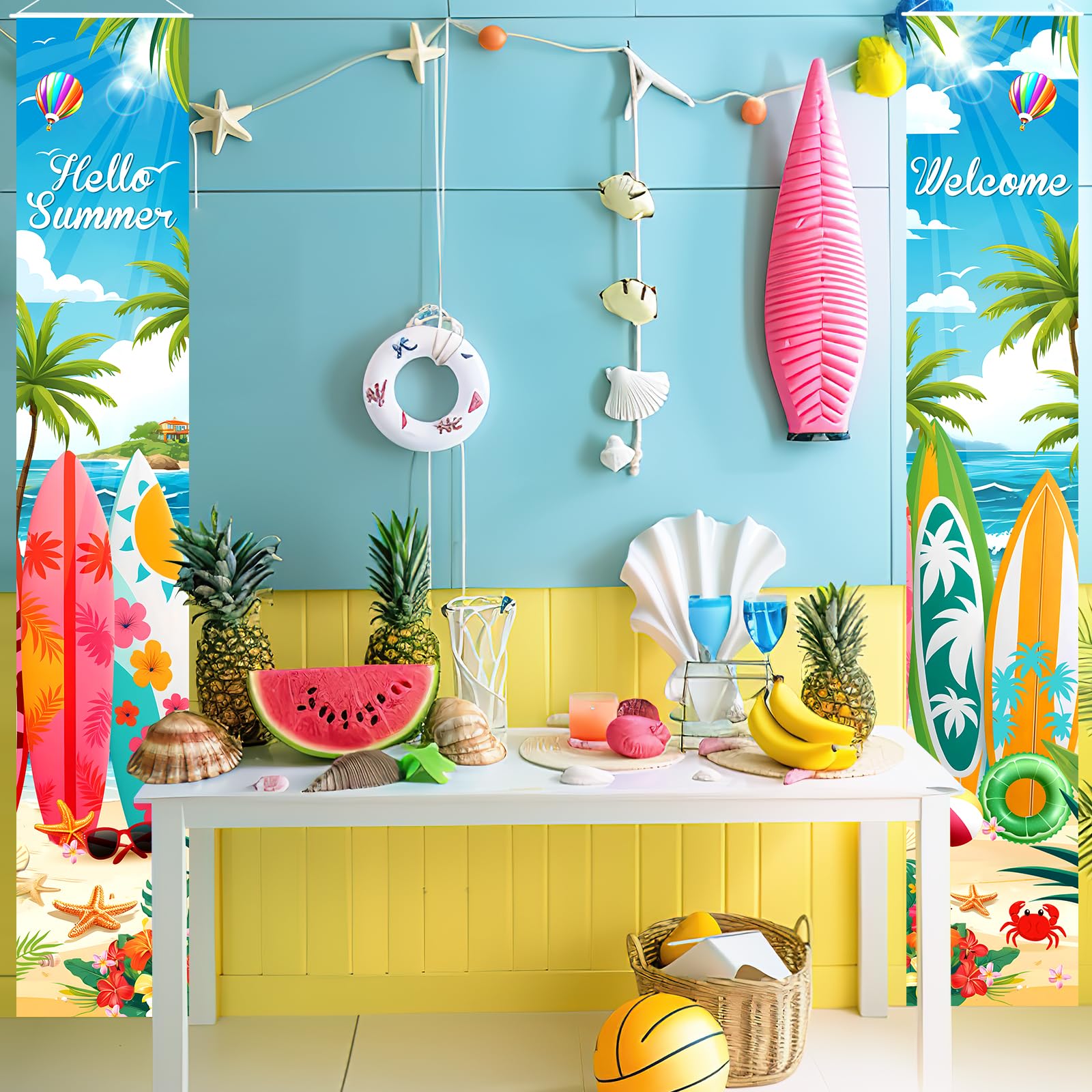 BlissYard 2x Sommer-Türbanner – Hawaiianische Zwerge, 180x30 Cm, Für Veranda & Party