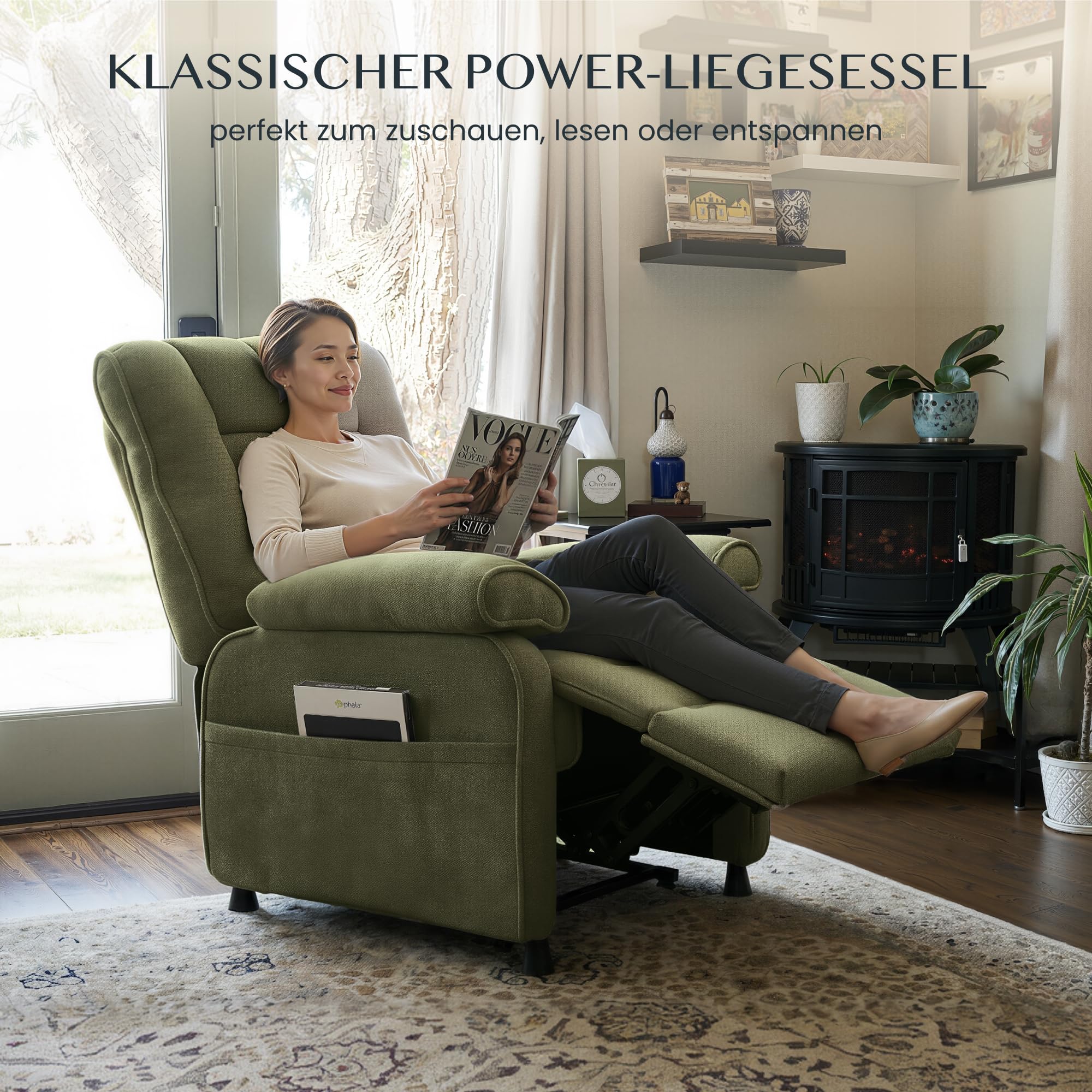 FLEXISPOT Elektrischer Relaxsessel mit Liegefunktion 105°–155°, zusätzliche Schnellbedienung für Aufrichten und Zurückstellen, extra Dicke Polsterung, belastbar bis 150 kg, X3(Grün)