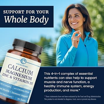 Calcium Magnesium Zinc D3 Supplement | Strong Bones, Healthy Teeth & Immune Support | Calcium Citrate Magnesium and Zinc with Vitamin D3 | 4-in-1 Cal Mag Supplement | 90 Tablets (1 Month Supply)