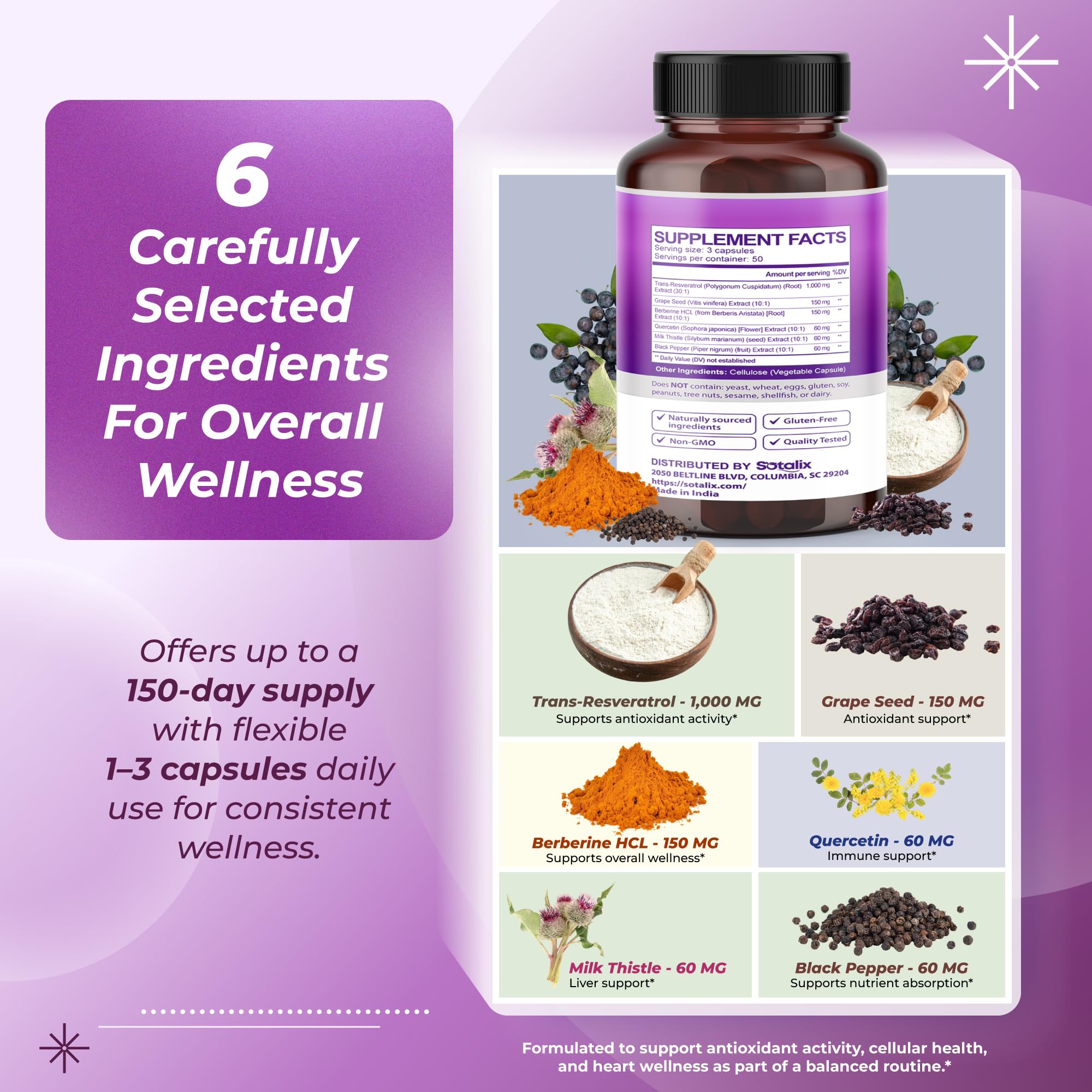 Resveratrol Complex 1,480mg with Grape Seed for Cellular Wellness, 150 Caps — Amazon image 4