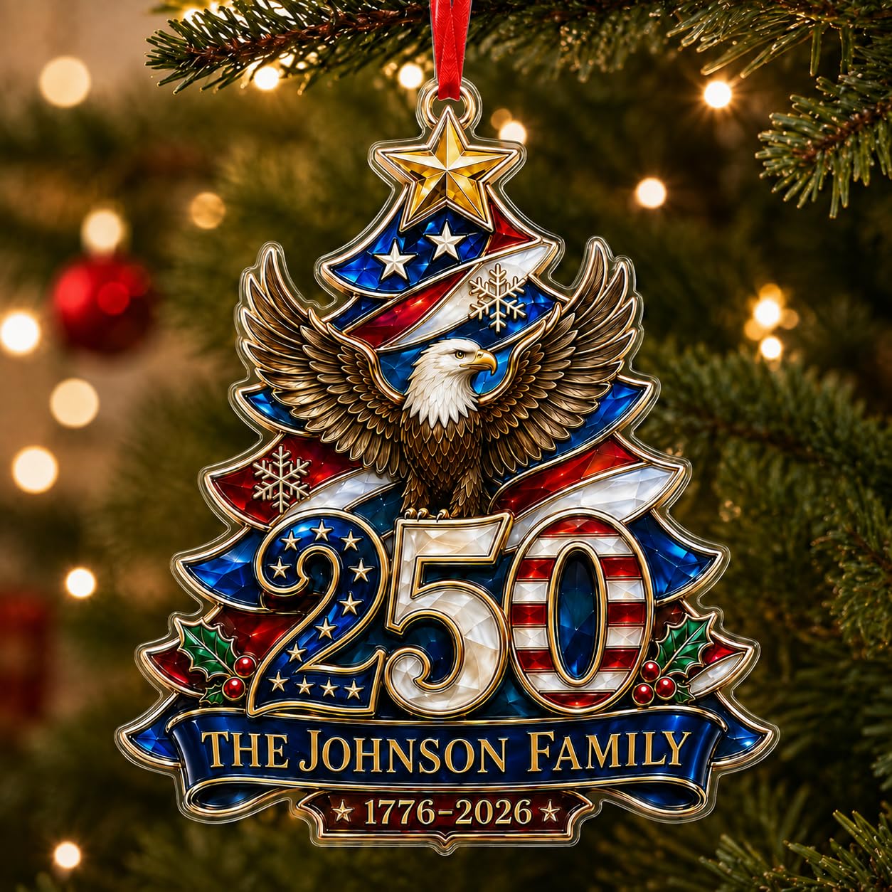 [Made in USA] Fastpeace Personalized 250th Anniversary USA Christmas Ornaments - Custom Eagle Family Name 250 Years American Anniversary Ornament - Acrylic Flat Decor 1776-2026