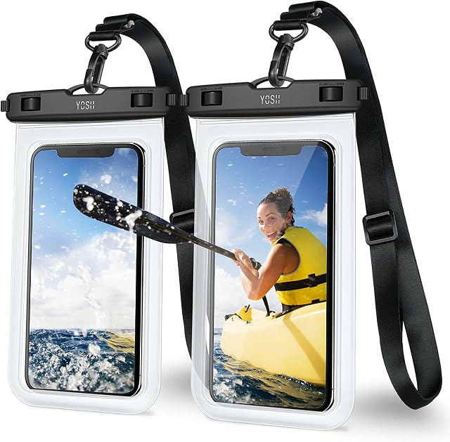 YOSH IPX8 Waterproof Phone Pouch with Upgraded Adjustable Lanyard, Underwater Waterproof Phone Case for Swimming for iPhone 14 13 12 11 XS max XR, Samsung S22 S21 S9 Huawei Xiaomi-up to 7 inches 2 pcs