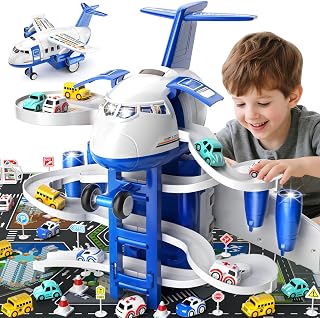 MSKOLER Airplane Toys for Toddlers 2-4 - Boy Toy Car Race Tracks for Kids Ages 3-5 with 8 Small Car Toys, Toddlers Educational Toy, Birthday Gifts for Boys 3-5