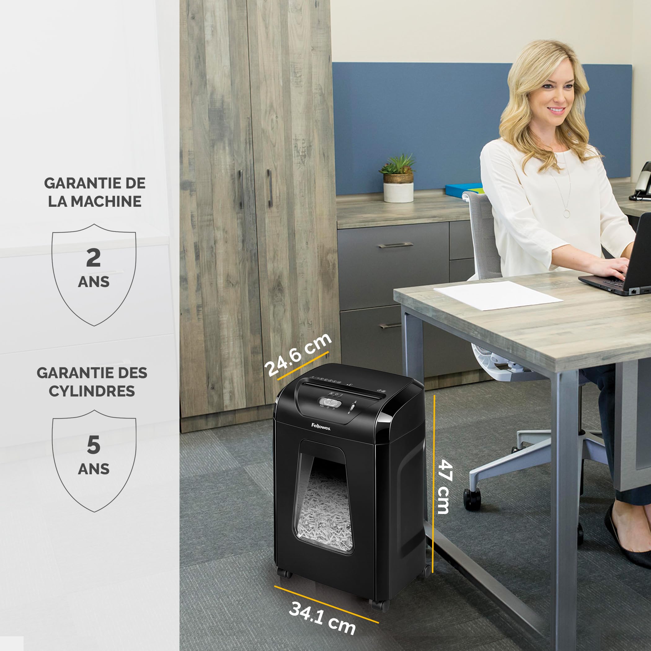 Fellowes FS-15C Destructeur de Documents Coupe Croisée 15 Feuilles P4 Bac 19L Noir