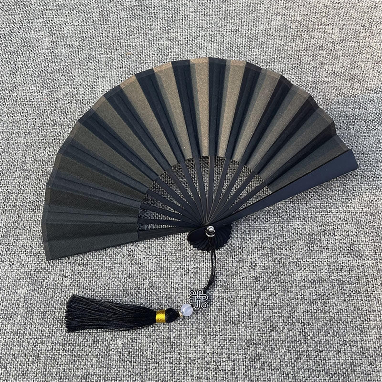 SXTYYH Mini Folding Hand Fan With Tassel, 4-6inch Classical Multicolor Gold Sprinkled Xuan Paper Handheld Fan for Women Foldable, Folding Fans for Line Dancing(5in,Black)