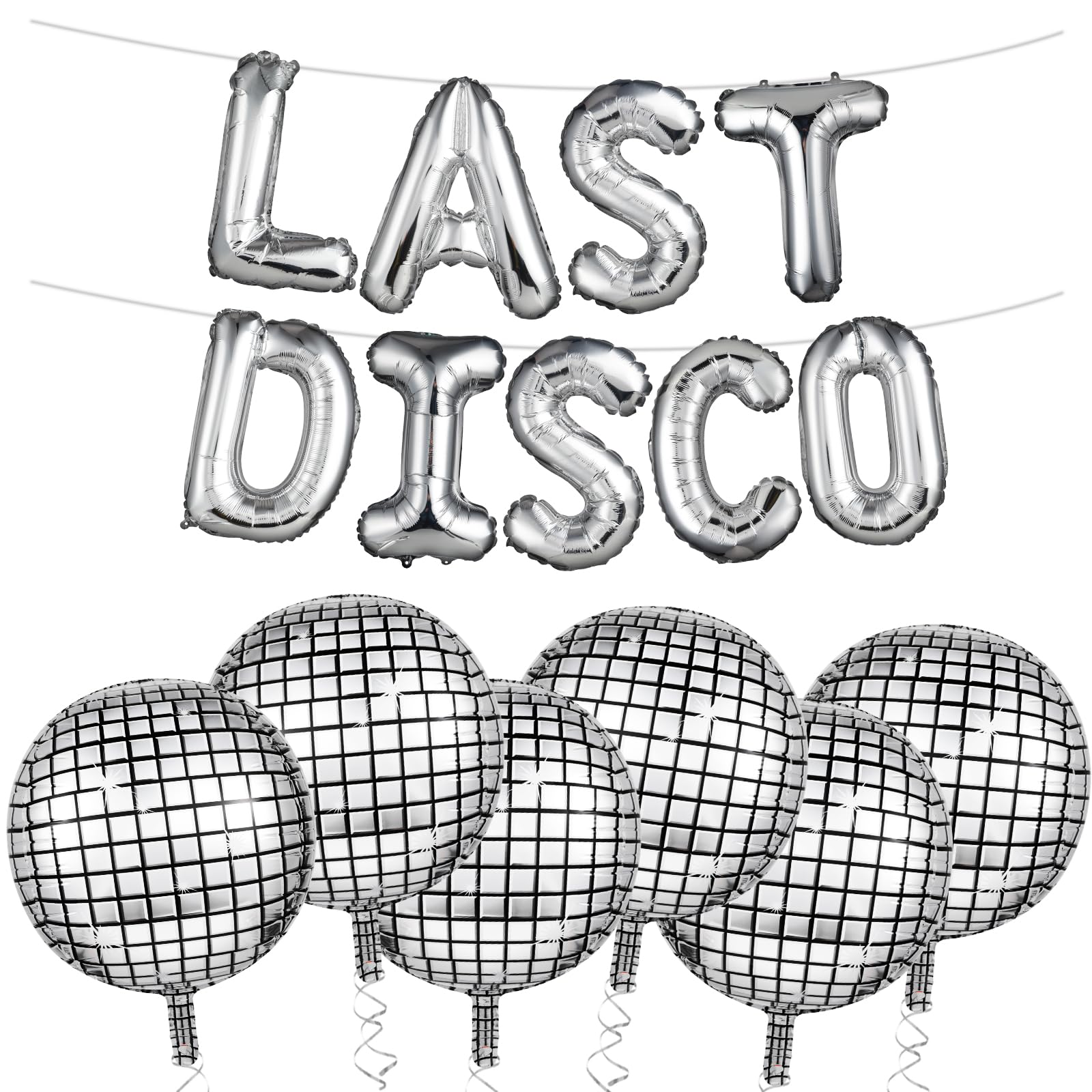 15 Pieces Last Disco Balloons, Silver Last Disco Balloons 16 Inch Disco Letters and 22 Inch Disco Ball Balloons Last Disco Bachelorette Party Decorations Bridal Shower Party Supplies