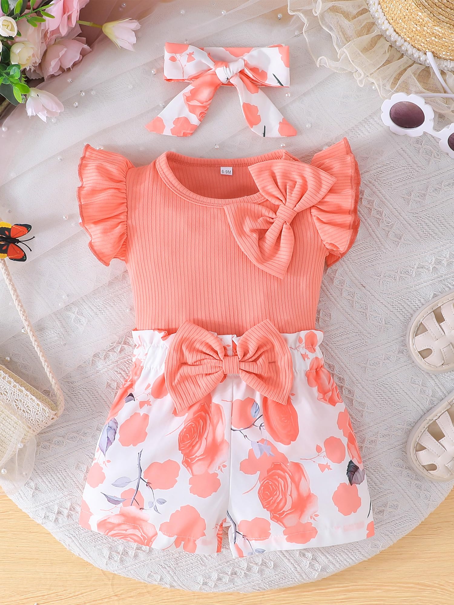 SUREPOCH Sommer-Outfits für Kleinkinder, Babys, Mädchen, gerüscht, ärmellos, Top, niedliches Shorts-Set, perfektes Geschenk für Baby-Mädchen