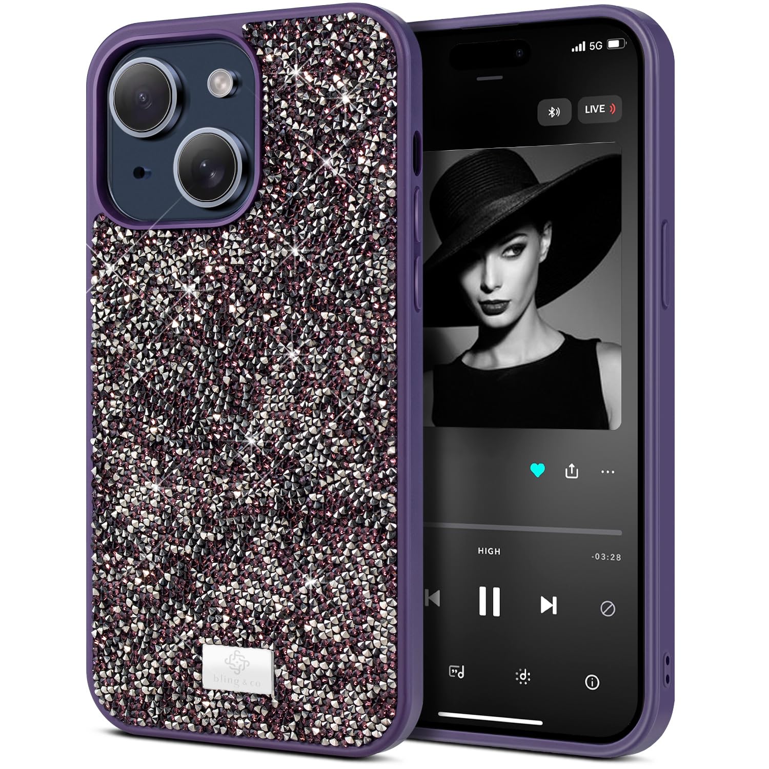 BEZ Glitter Case for iPhone 14 Case, with Bling & Co. Series, Sparkle Diamond Crystal Bling Case Cover Compatible with iPhone 14, Viola Purple