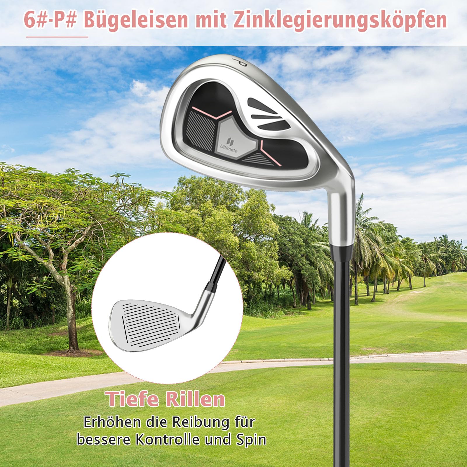 GYMAX Komplettes Golfschläger Set für Damen, 12-teiliges Golf Set mit Schlägerhauben, inkl. 1# Driver, 3# Fairway, 4# Hybrid, 6# & 7# & 8# & 9# & P# Eisen, Putter