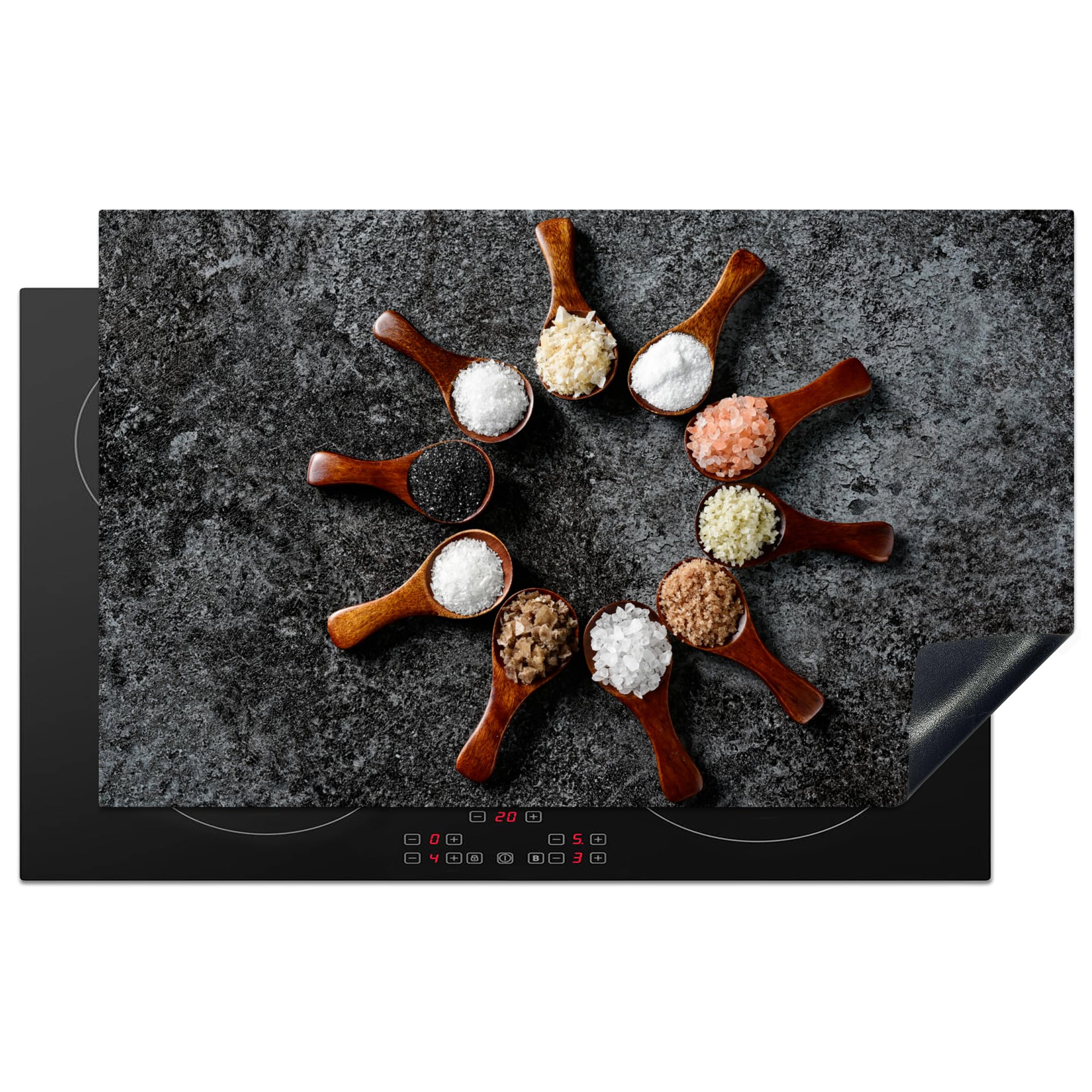 KitchenYeah© Induction Hob Cover Protector Mat 20.3"x32.7" / 83x51.5 cm Kitchen Universal Ceramic Covers for Electric Cookers Vinyl Spoon - Herbs - Spices - Kitchen - Industrial