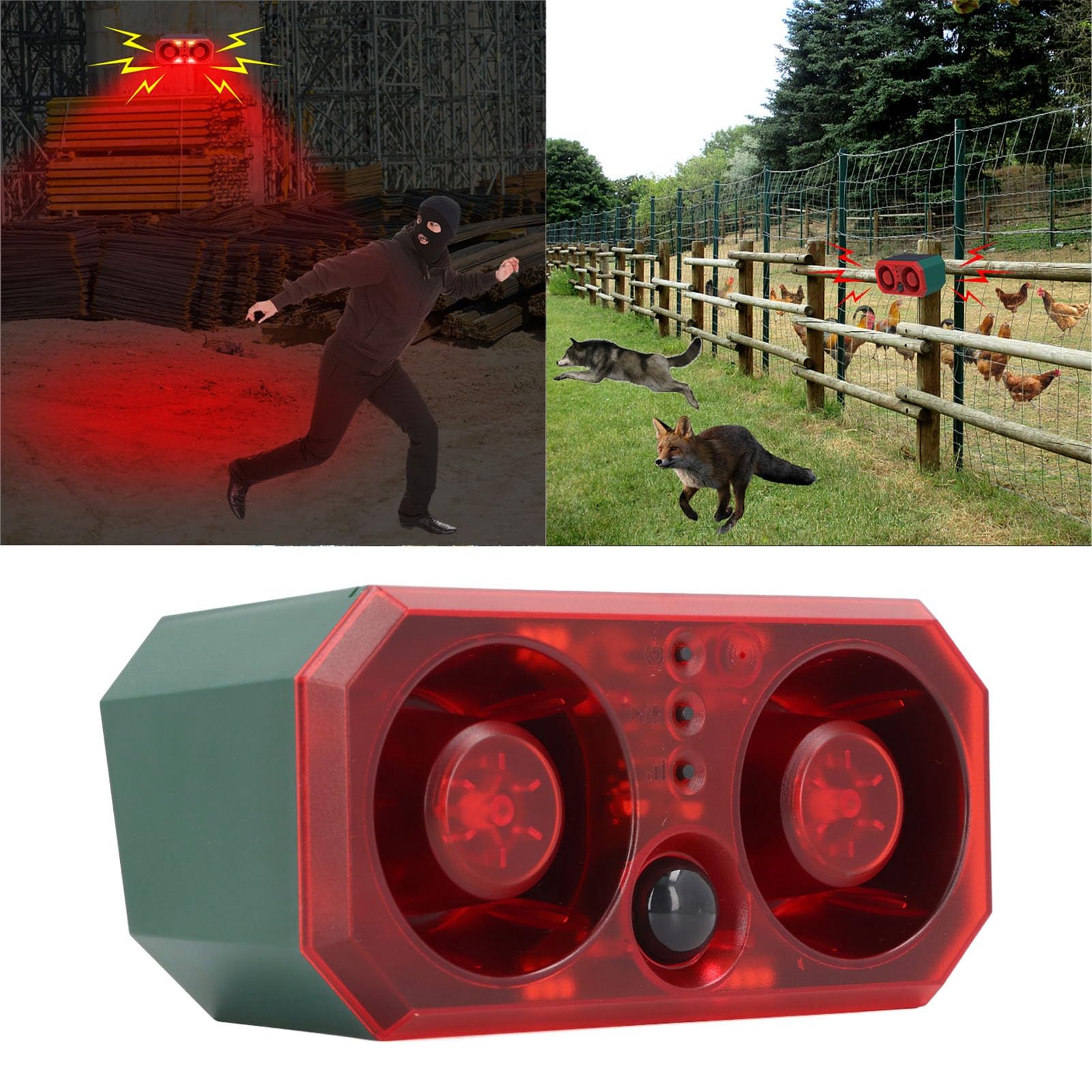 Solar-Bewegungsmelder-Alarm für den Außenbereich, Wasserdicht, 13 Töne, Hundegebell-Alarmsirene für Bauernhof, Scheune, Aufnahmefunktion