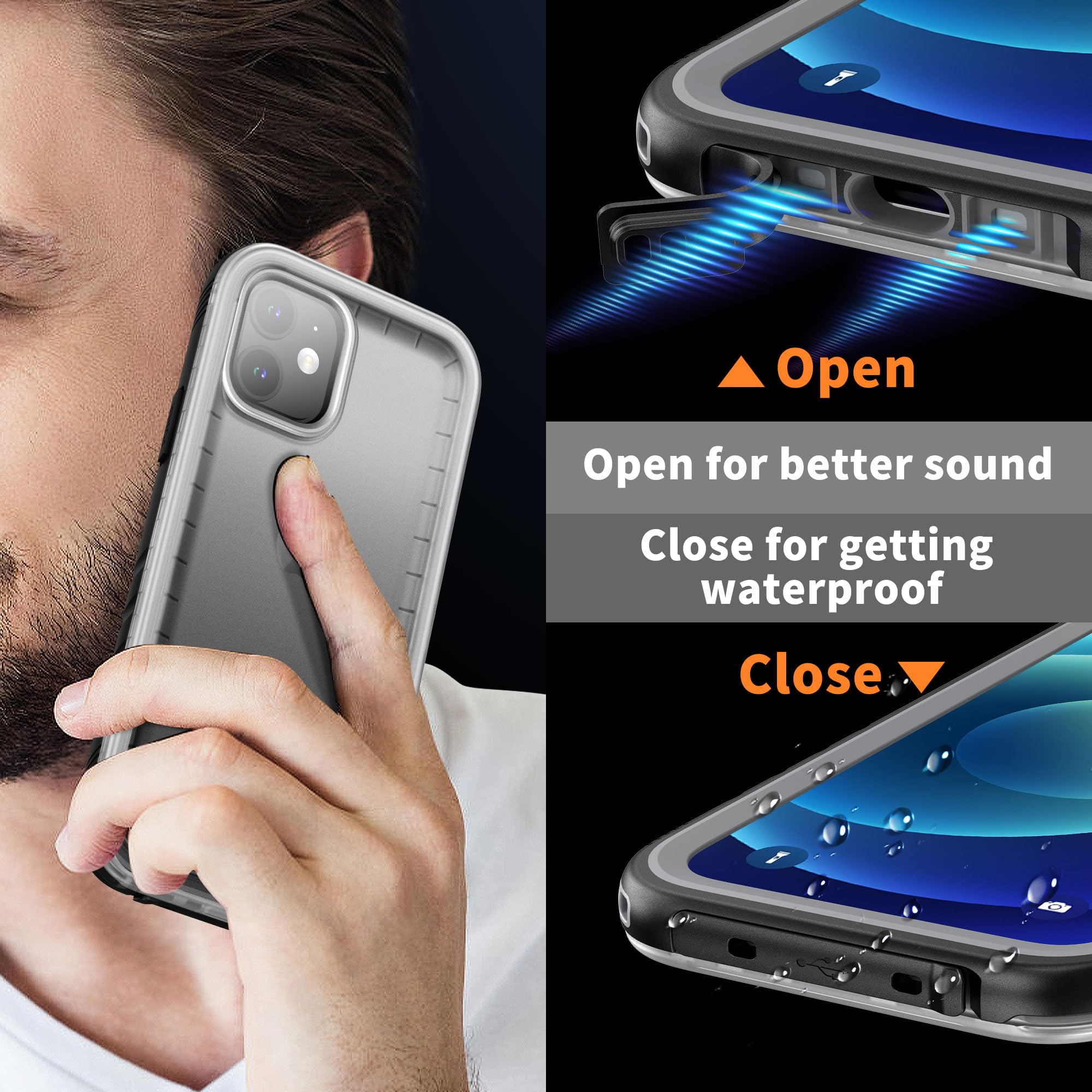 Cozycase Ultra Resistente Funda para iPhone 12/12 Pro Impermeable Antigolpes Militar Transparente 360 Grados Carcasa 12Pro Doble Waterproof Acuatica Sumergible Agua con Protector Camara Pantalla