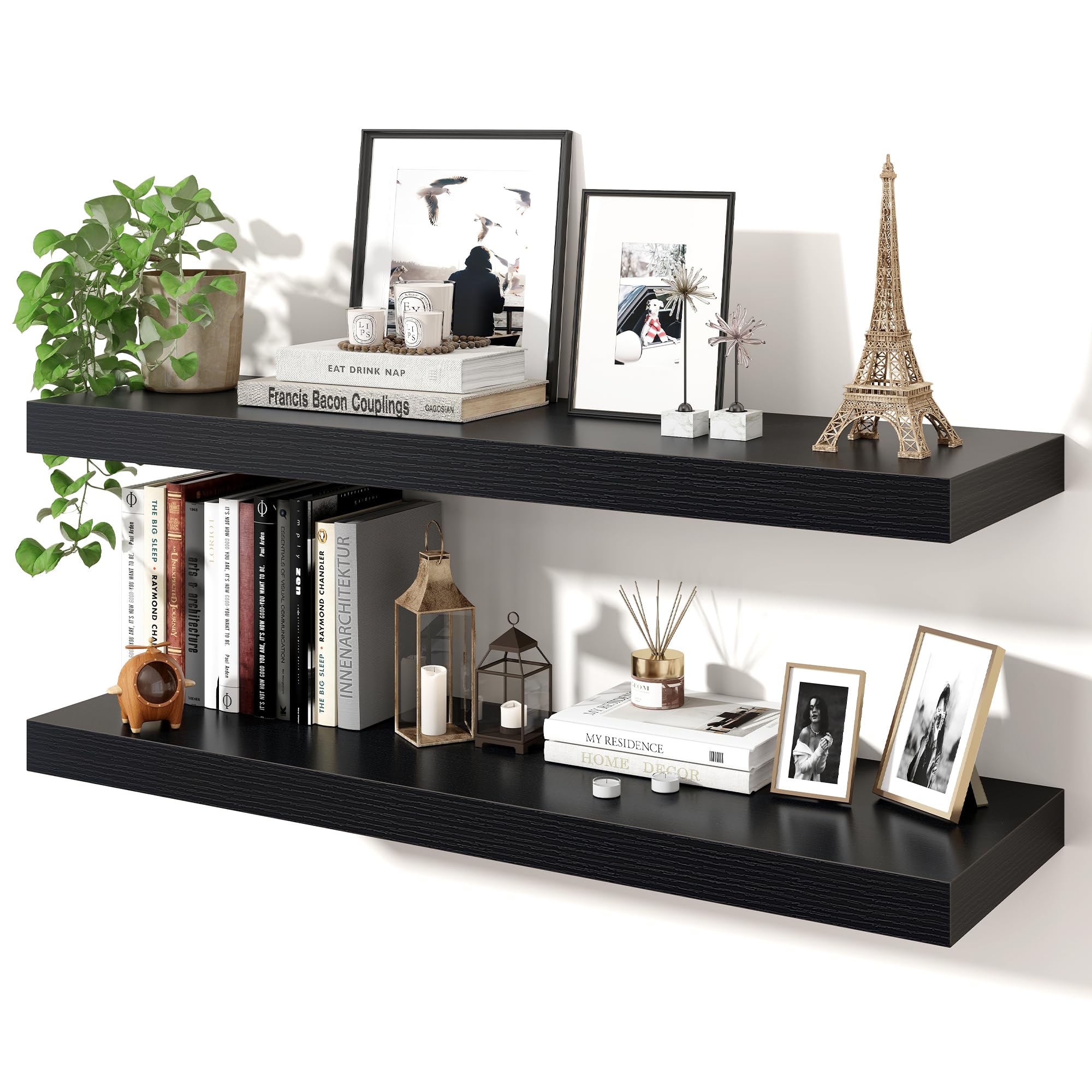 Axeman 36Inch Floating Shelves for Wall, 2 Pack Shelves for Bedroom, Bathroom, Kitchen, Hanging Wall Mounted Rustic Wood Shelf with Invisible Brackets