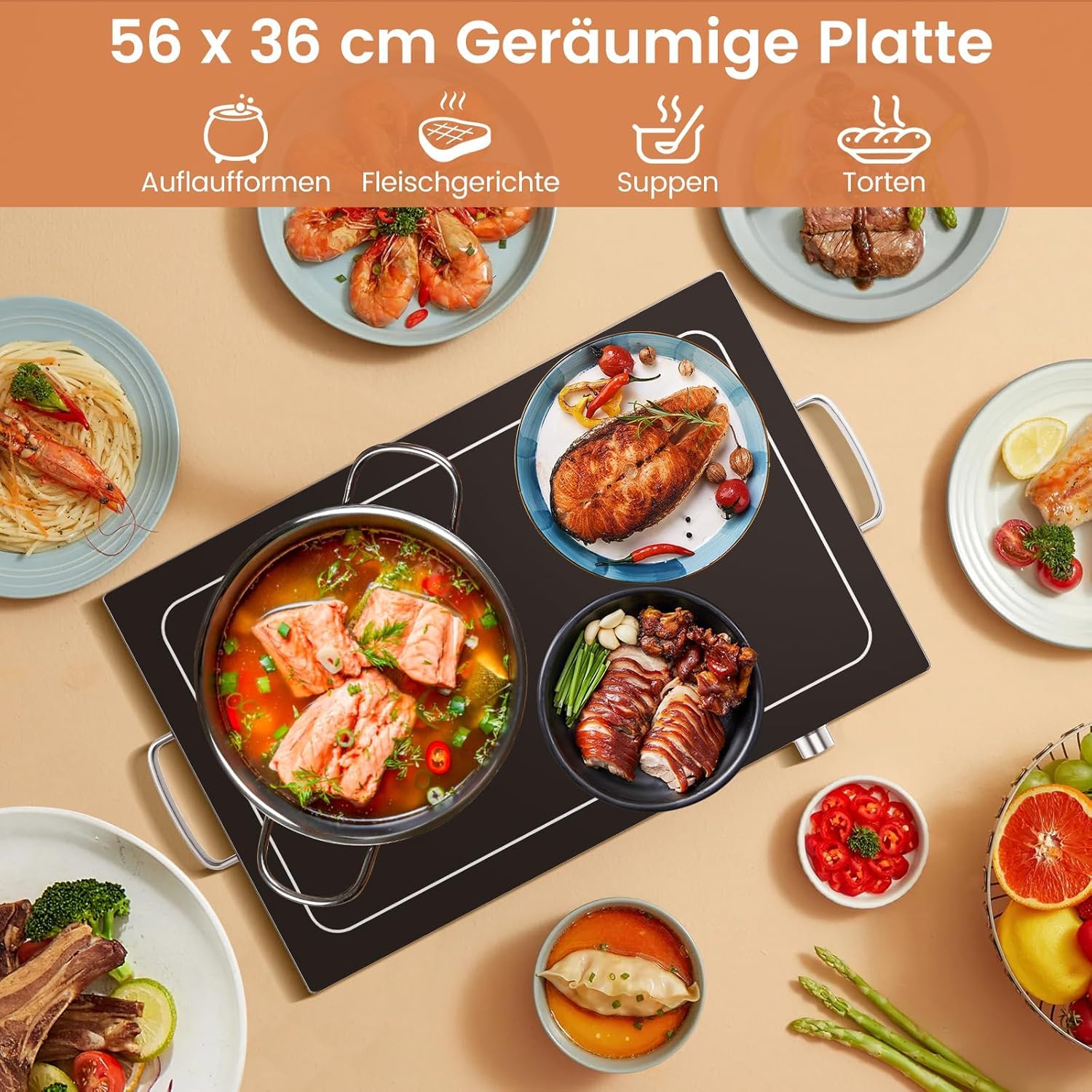 FANTASK Piastra riscaldante elettrica da 50 ℃ a 120 ℃ con regolatore di temperatura, riscaldatore a buffet in acciaio inox con funzione piastra riscaldante