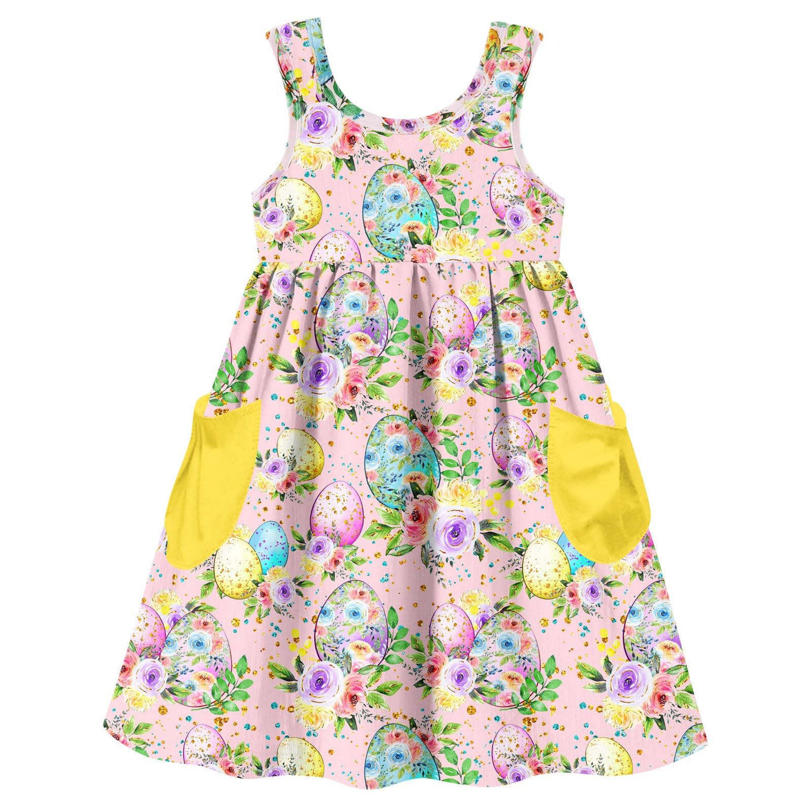 Vieille Little Girls Sleeveless Dress Cute Summer Sundress with Pocket 2-7 Years