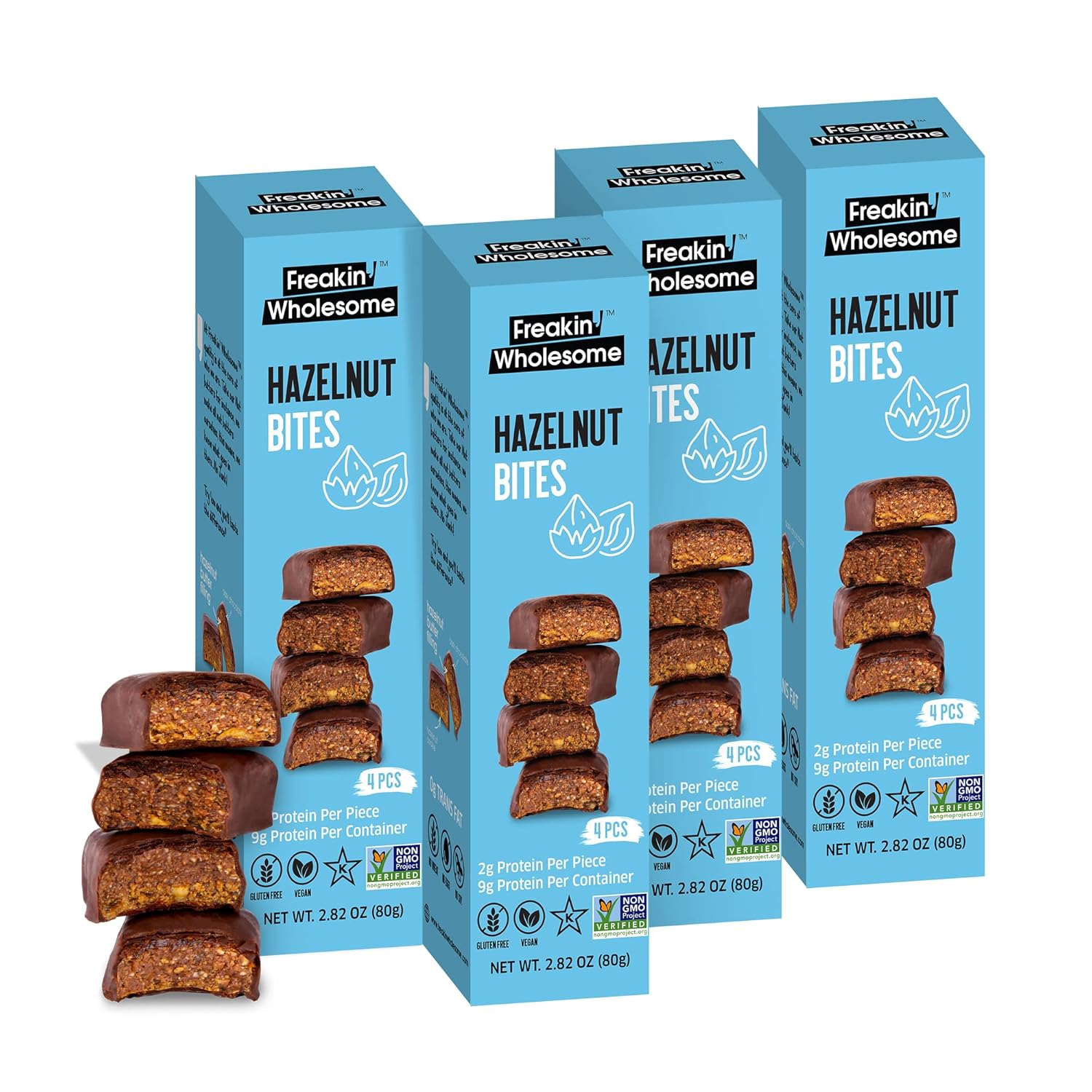 Freakin' Wholesome Chocolate Covered Hazelnut Bites 2.82Oz (Pack of 4) NonGMO