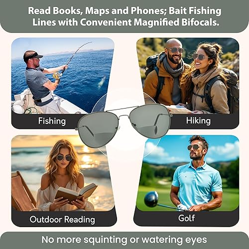 Miniatura 7 de ProSPORT Aviador Bifocal Gafas de sol Lector Hombres Mujeres Marrón Lente de humo