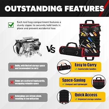 C&T 22-Inch Roll Up Tool Bag, Heavy Duty Tool Organizer Bag